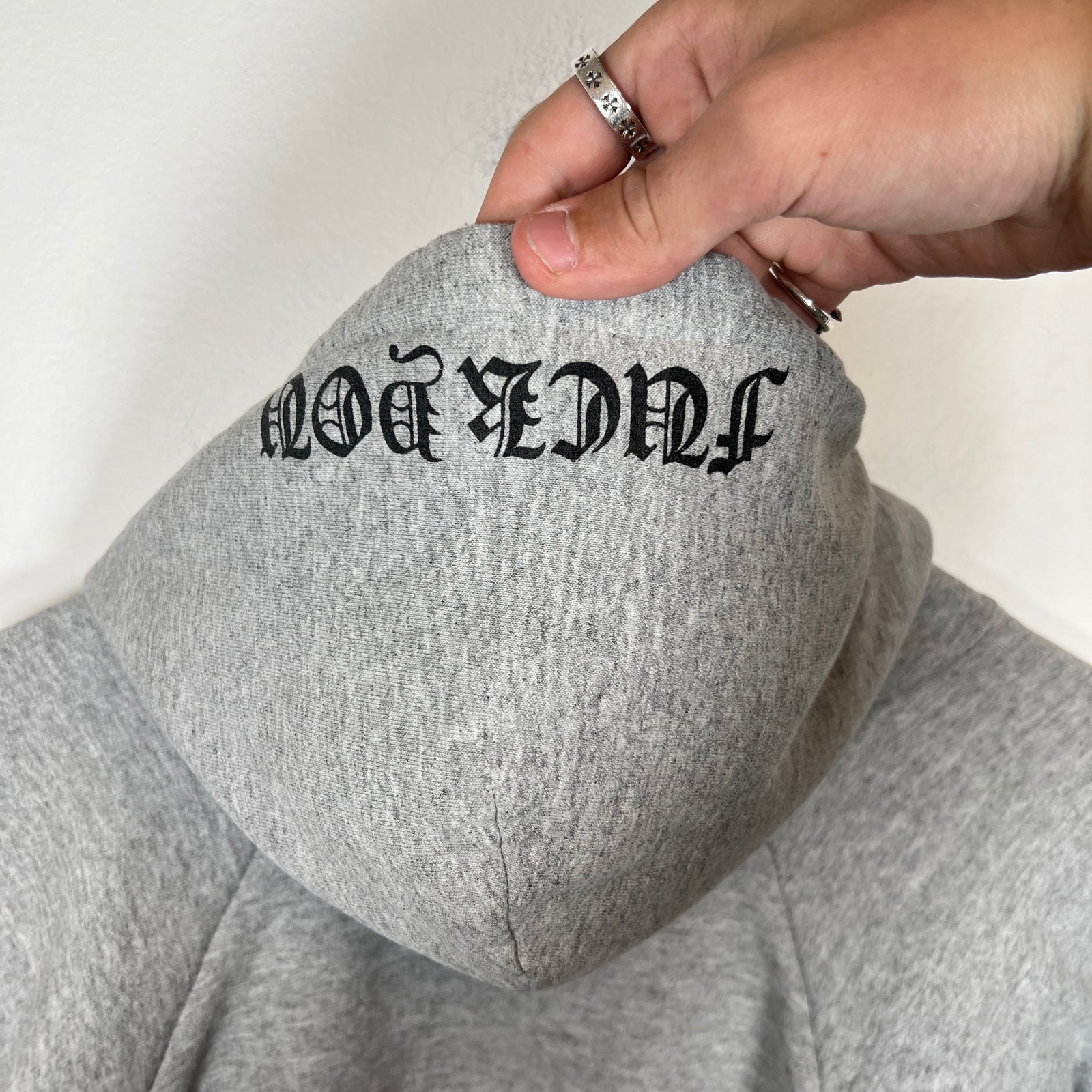 Chrome Hearts Grey "Fuck You" Thermal Lined Hoodie Size S