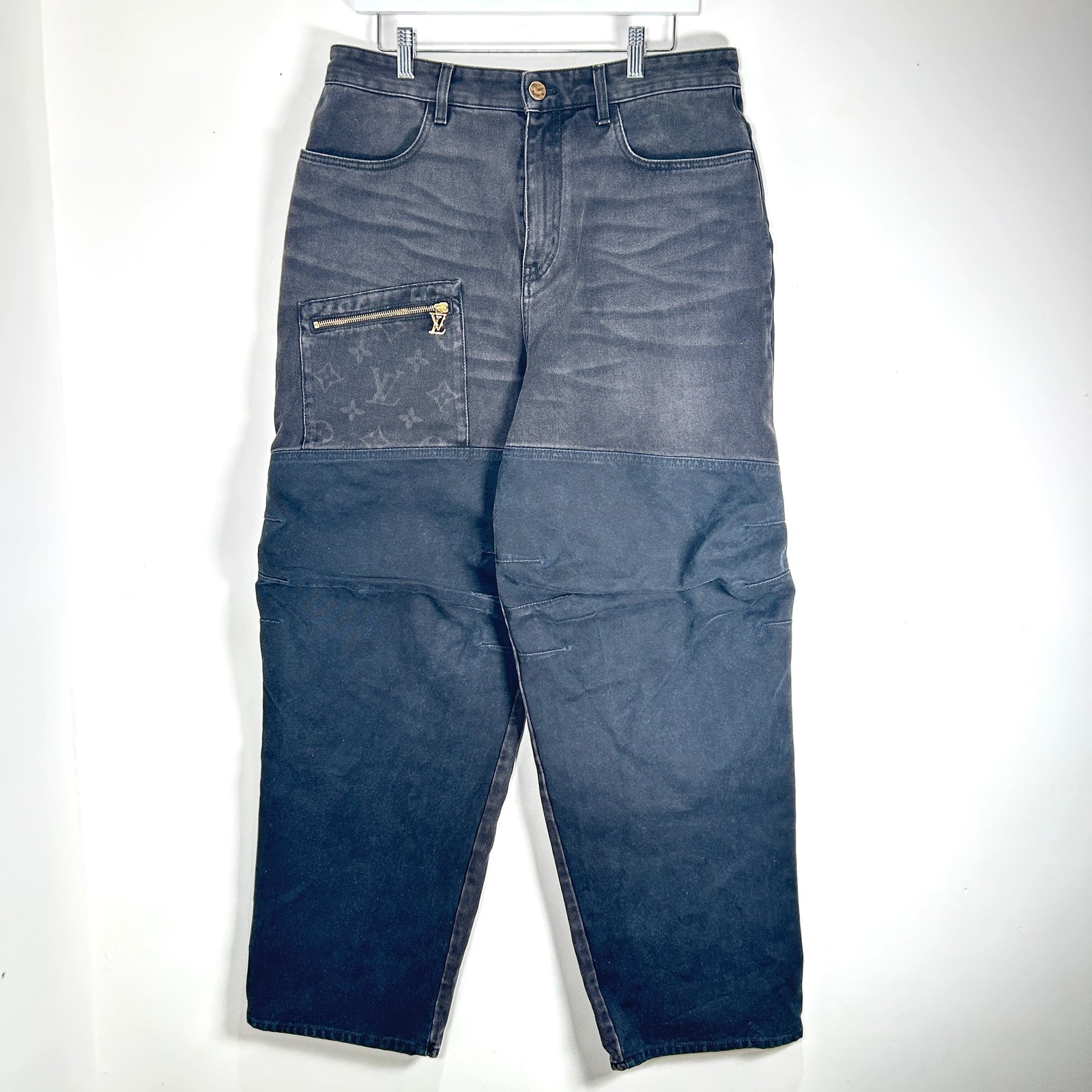 Louis Vuitton Black Monogram Work Denim Jeans Size 32