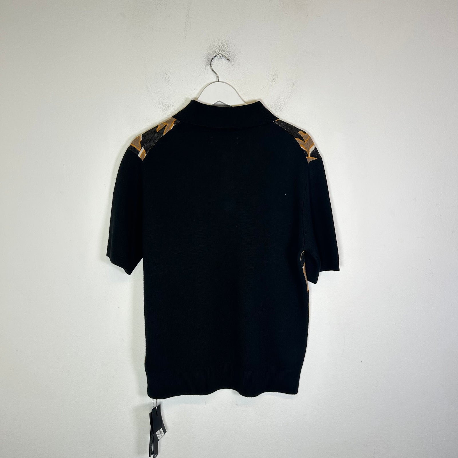 Amiri Black/Brown Repeat Logo Intarsia Knit Polo Size L