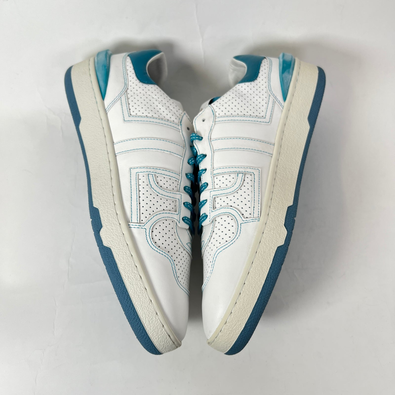 Lanvin White/Blue Clay Leather Low-Top Sneaker Size 45