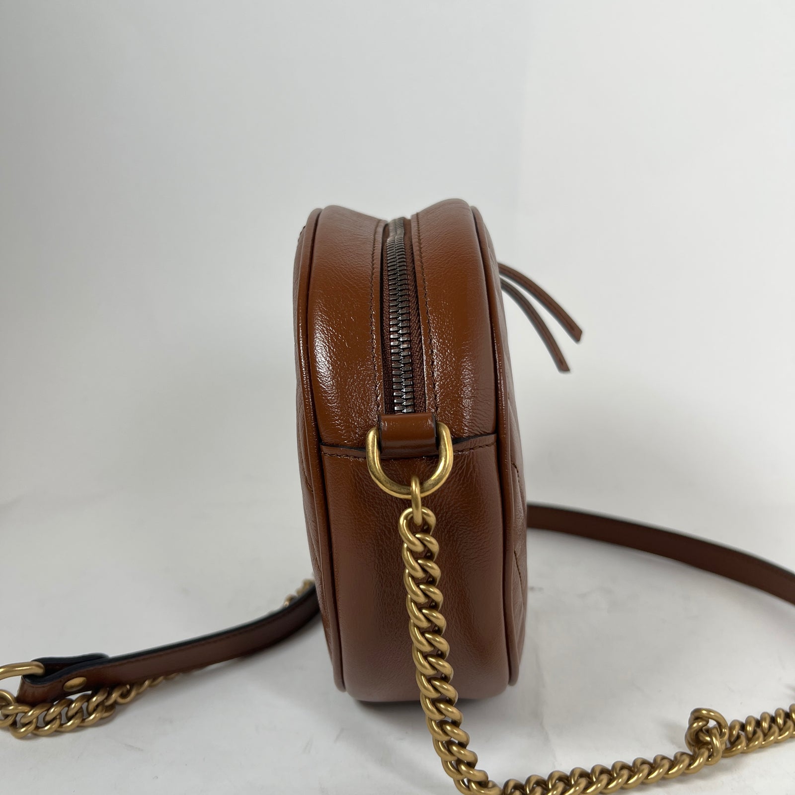 Gucci Brown Azalea Calfskin Diagonal Mini Round Shoulder Bag