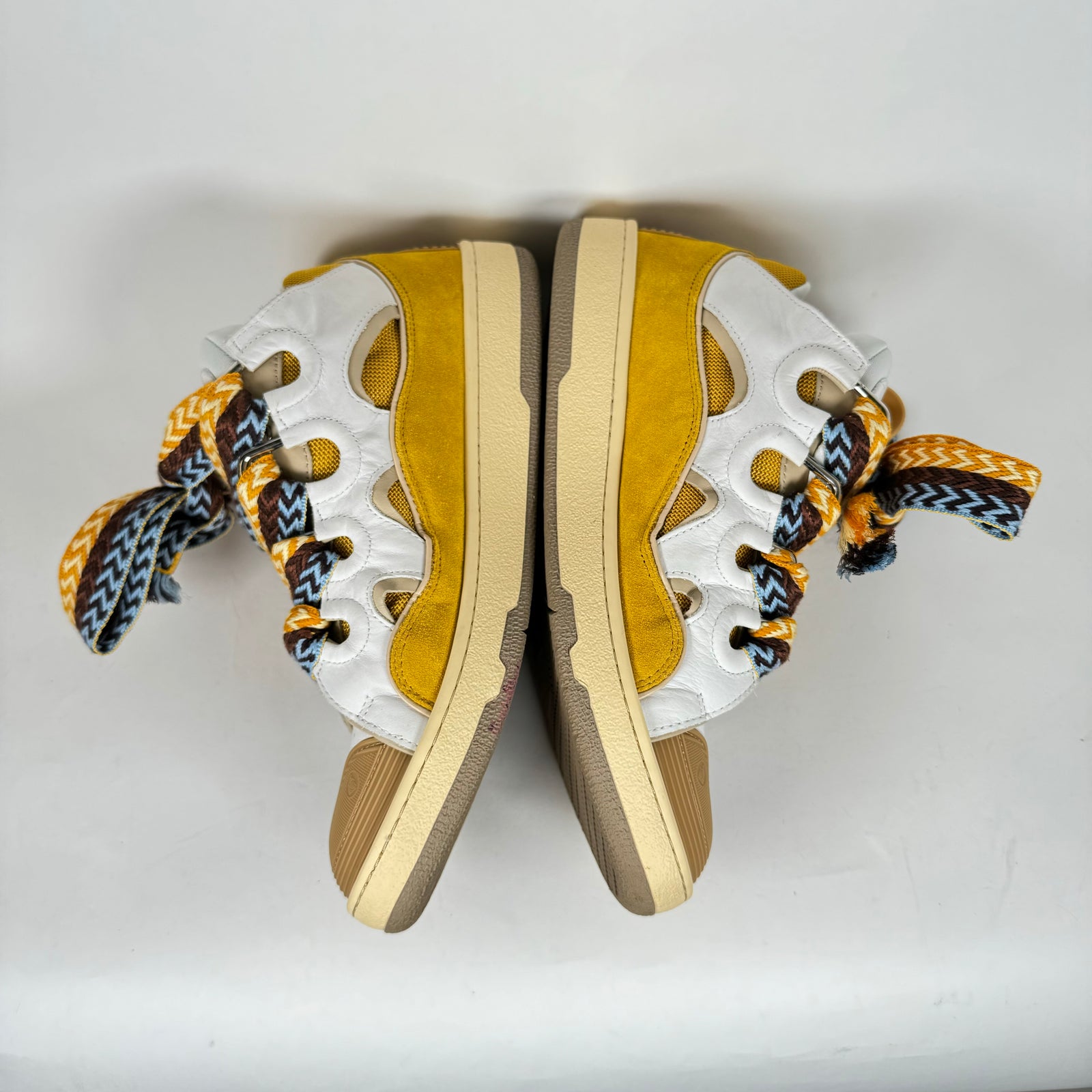 Lanvin White/Yellow Curb Sneakers Size 44