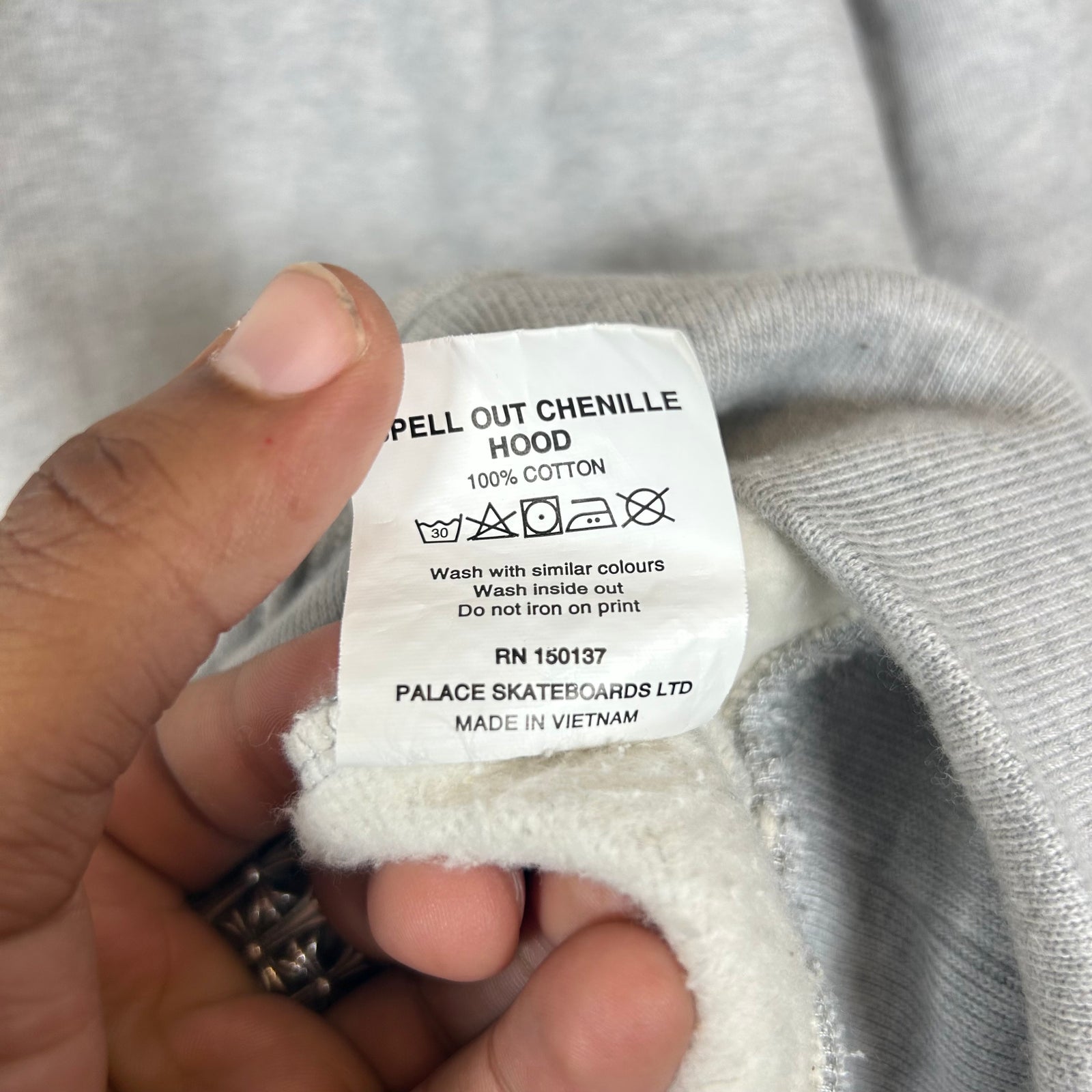 Palace Grey Hood Logo Hoodie Size XL