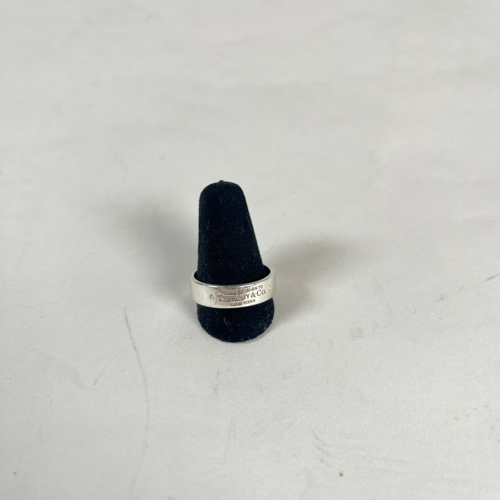 Tiffany Sterling Silver Stamp Logo Diamond Ring Size 10.5