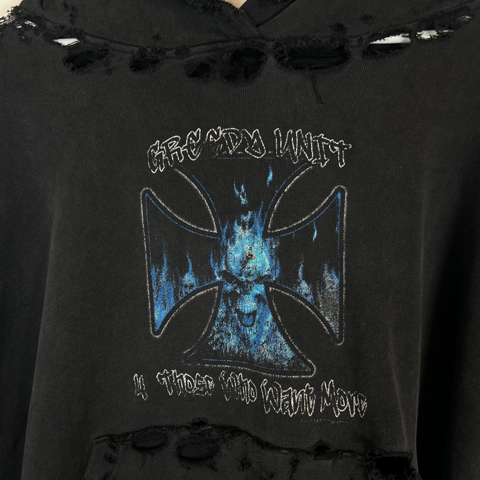 Greedy Unit Grey Choppers Distressed Hoodie Size S