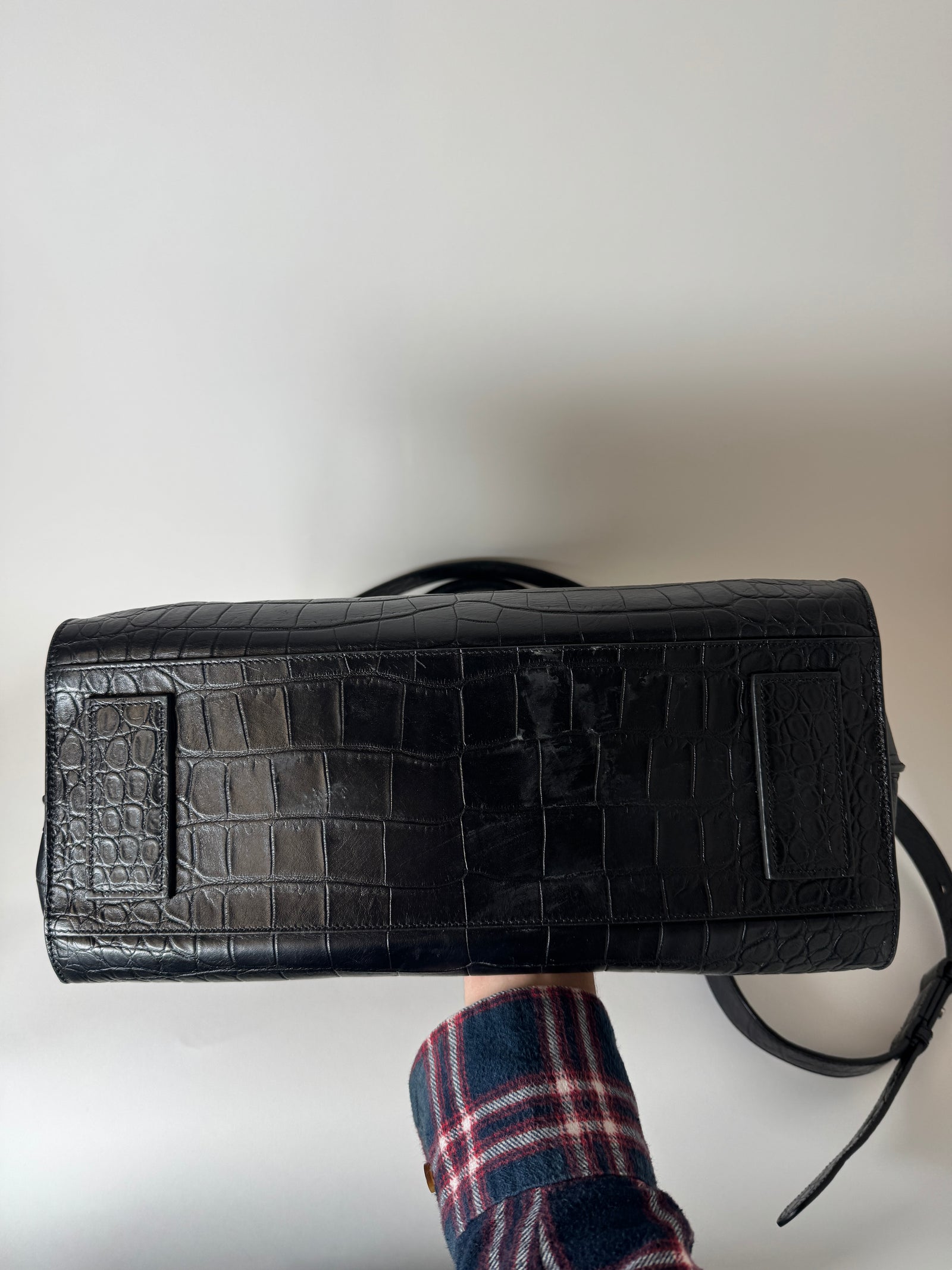 Saint Laurent Black Crocodile Embossed Large Tote Bag