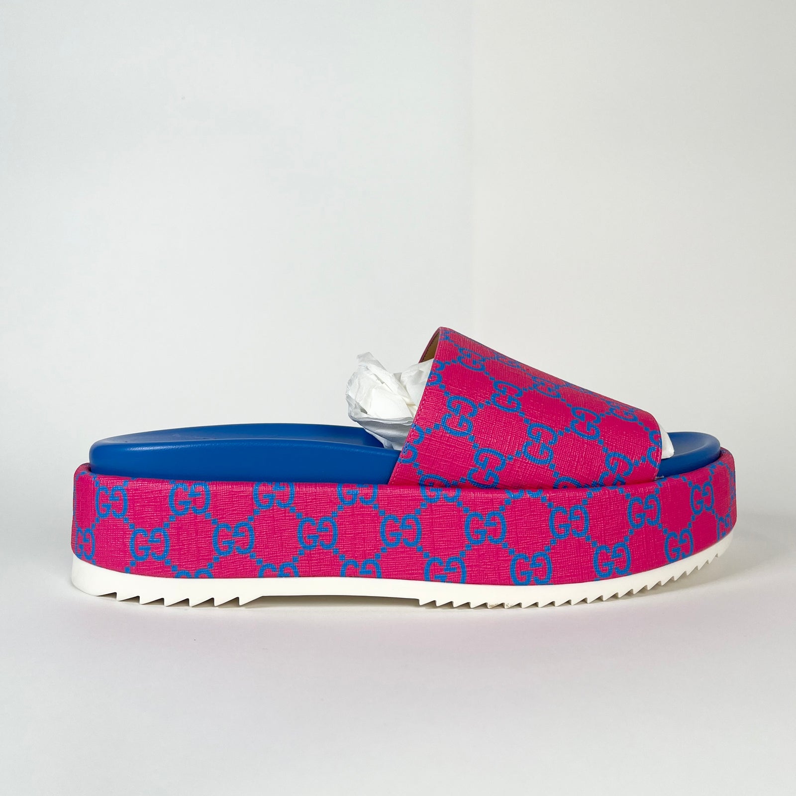 Gucci GG Supreme Pink/Blue Platform Sandals Size 42