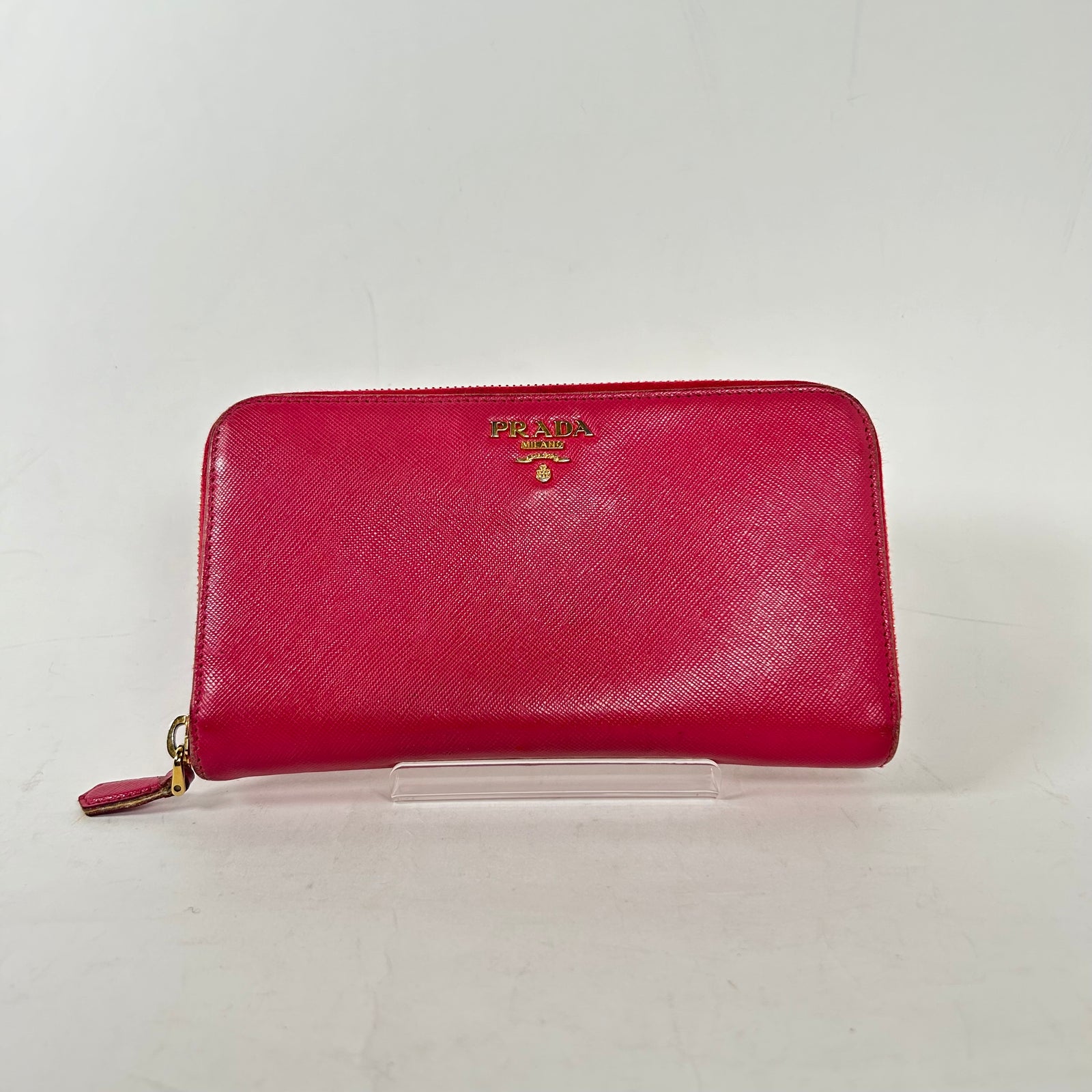 Prada Pink Saffiano Zip Around Wallet