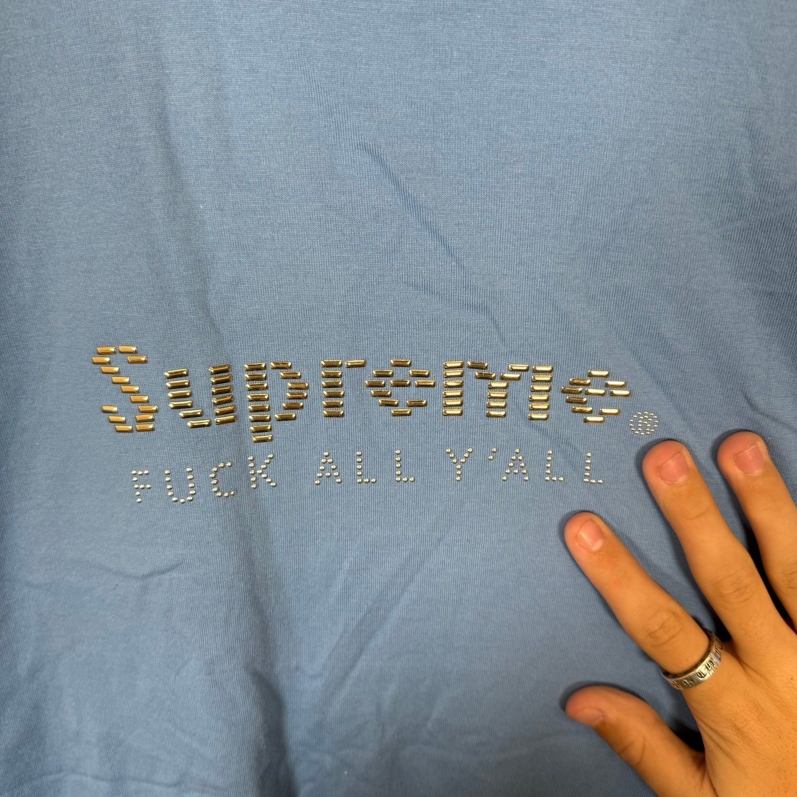 Supreme Light Blue Gold Bars Tee Size S