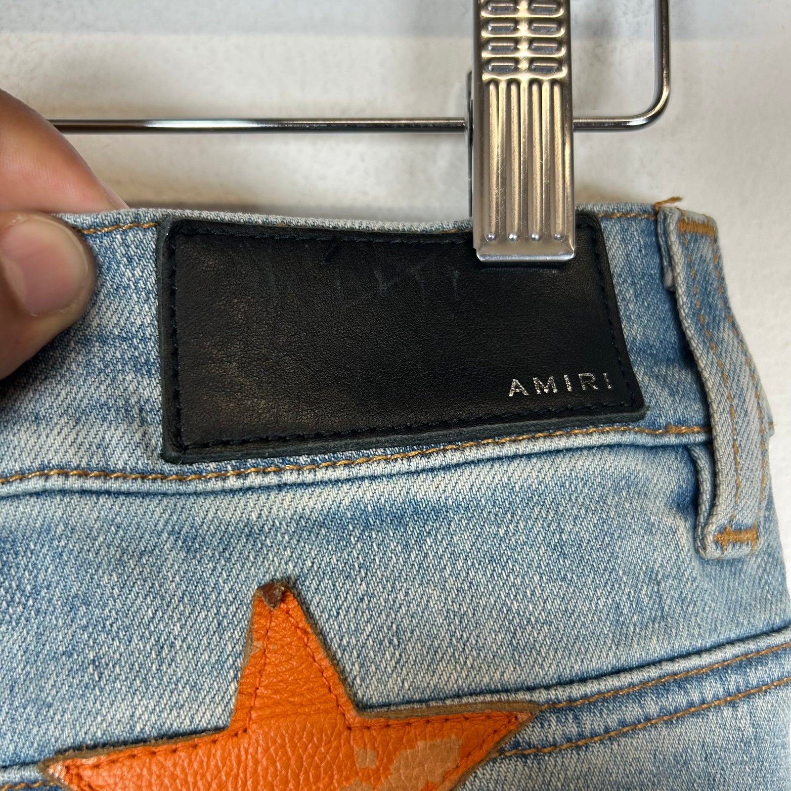 Amiri Chemist Orange Star Patch Jeans Size 31