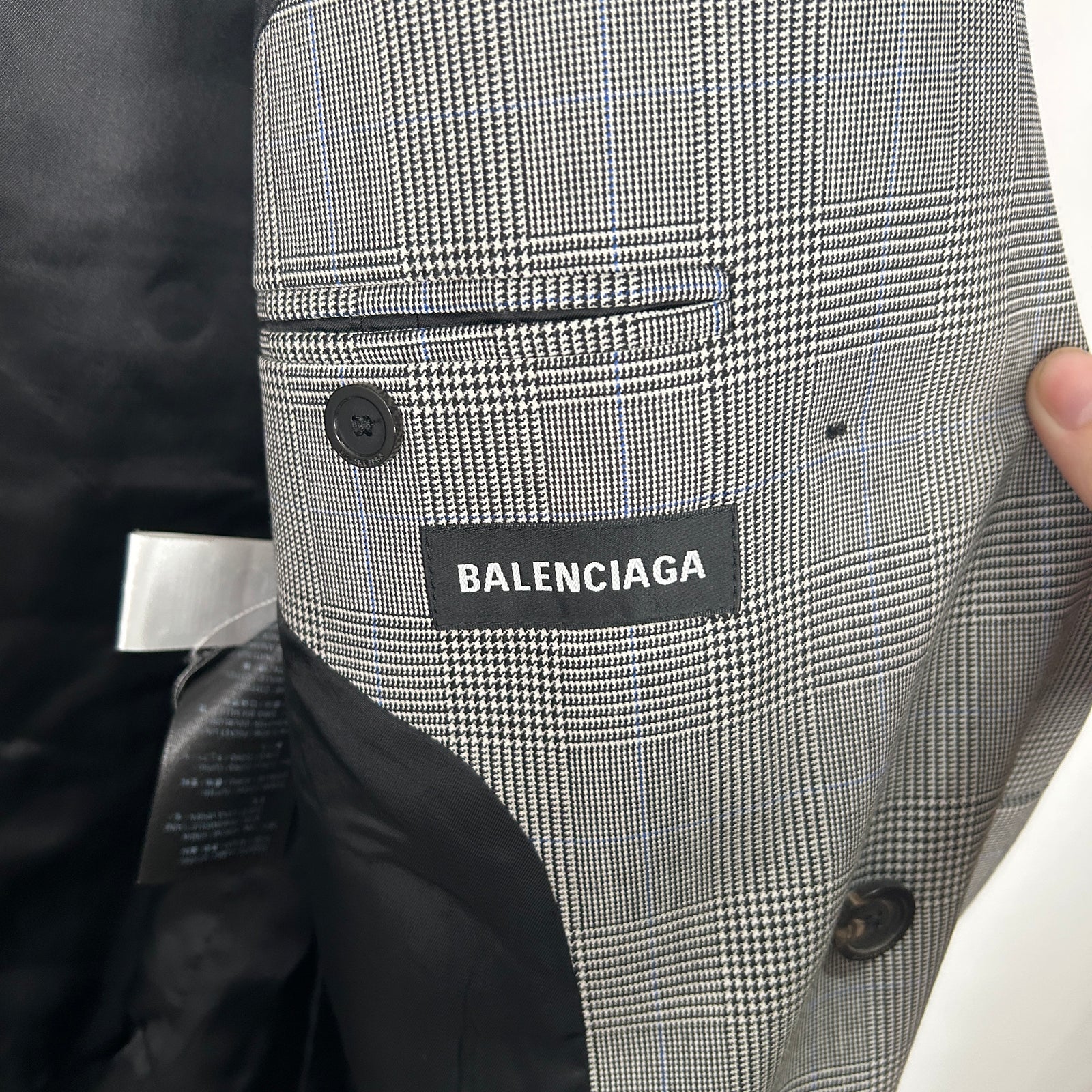 Balenciaga FW21 Grey Checkered Wool Oversized Blazer Size 42