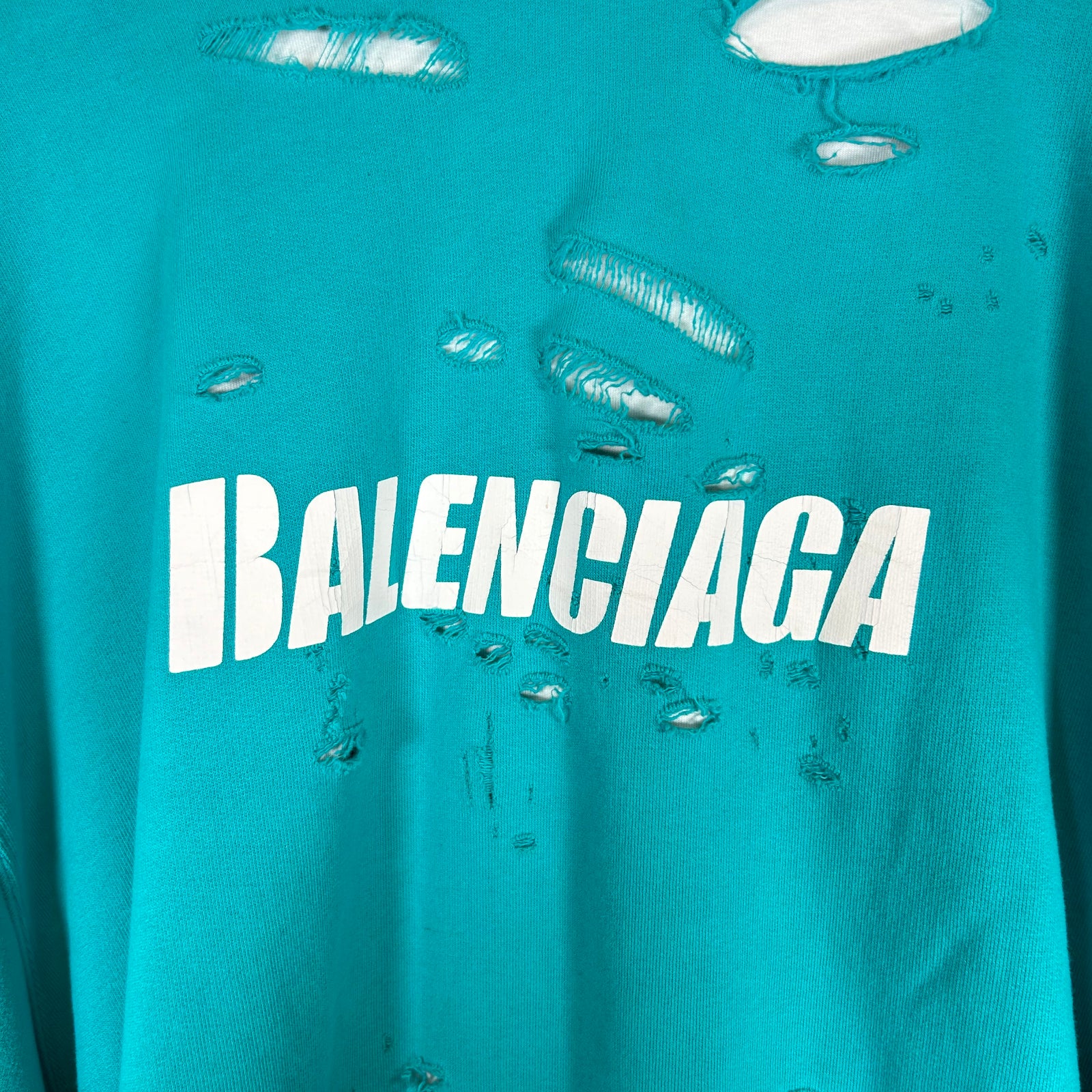 Balenciaga Lake Blue Destroyed Hoodie Size M