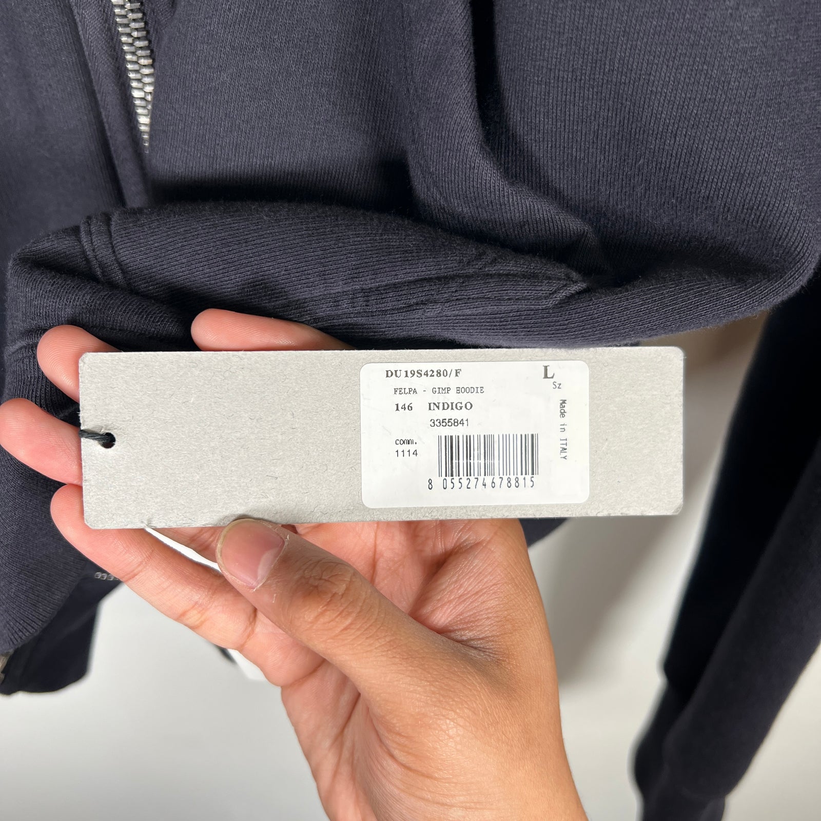 Rick Owens Felpa Gimp Hoodie Indigo Size L