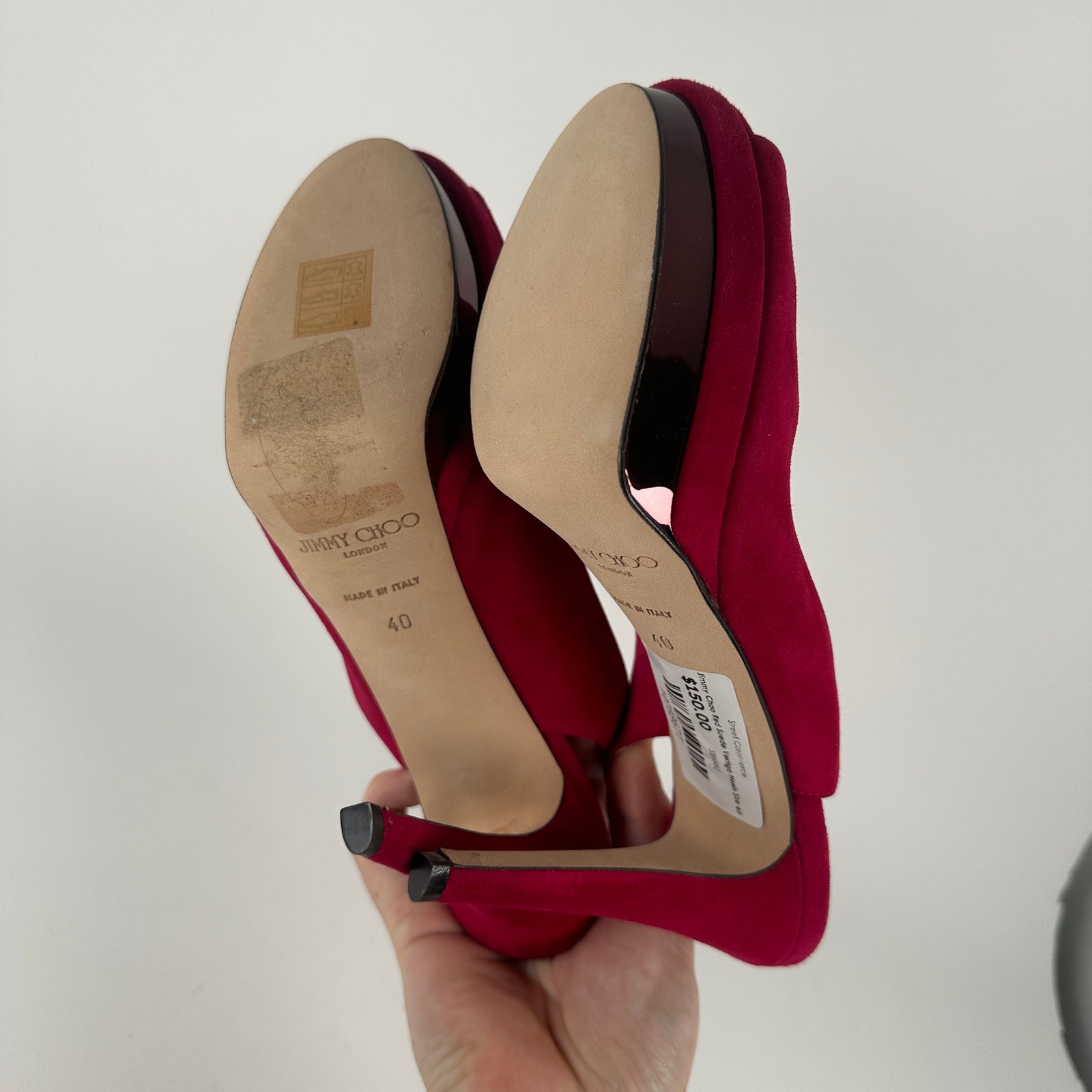Jimmy Choo Red Suede Vertigo Heels Size 40
