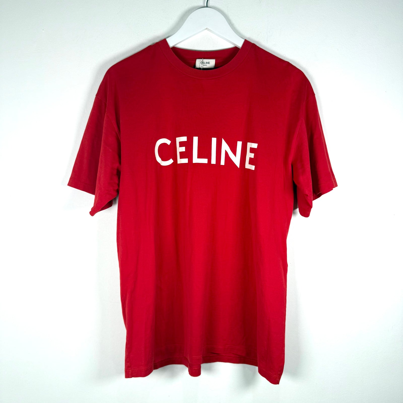 Celine Red/White Logo T-Shirt Size S