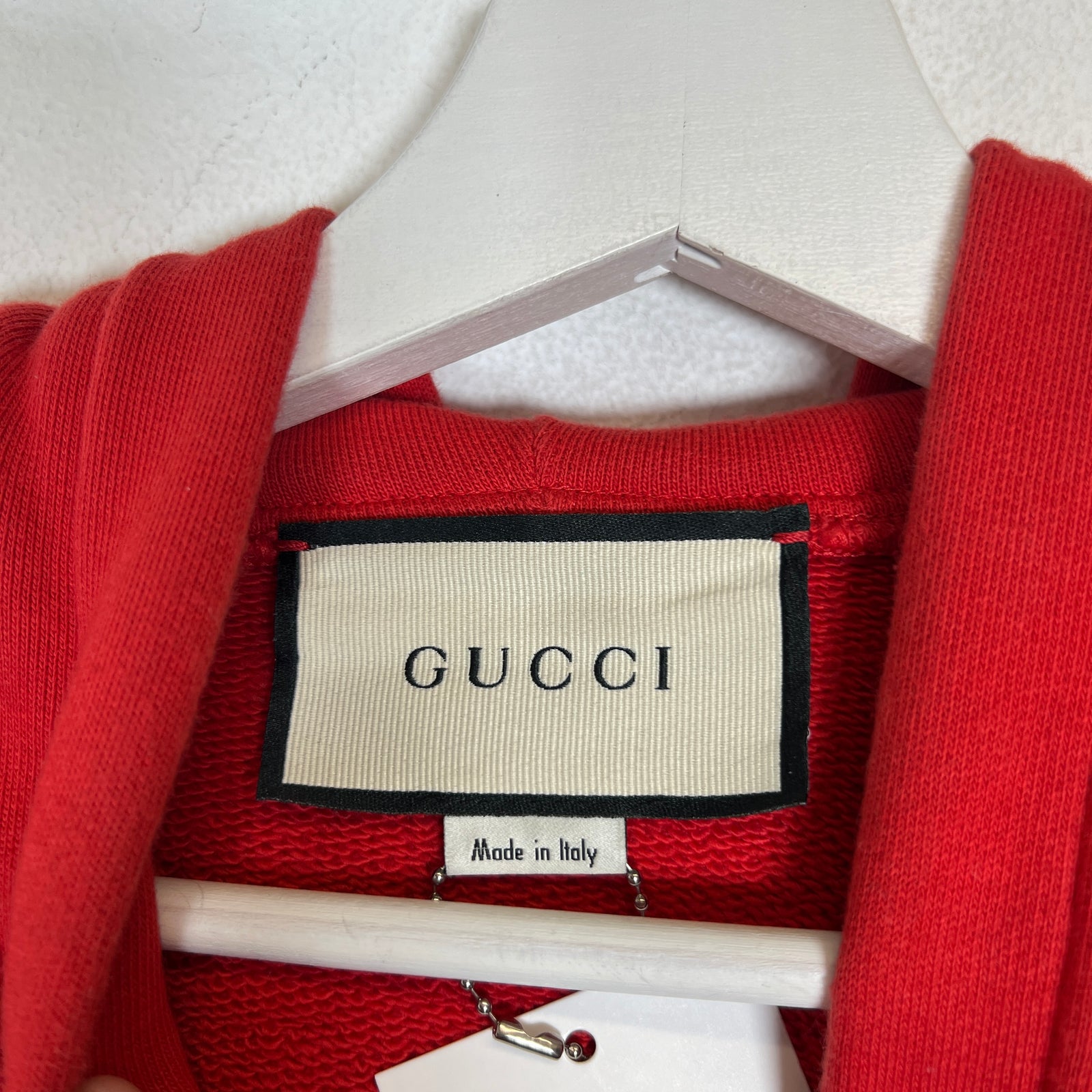 Gucci Red Vertical Logo Hoodie Size S