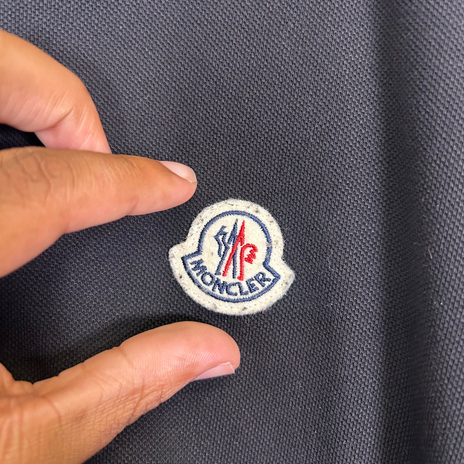 Moncler Navy Striped Polo Shirt Size L