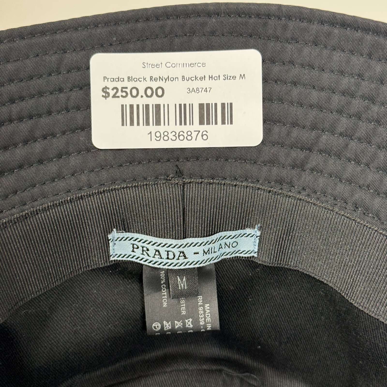Prada Black ReNylon Bucket Hat Size M