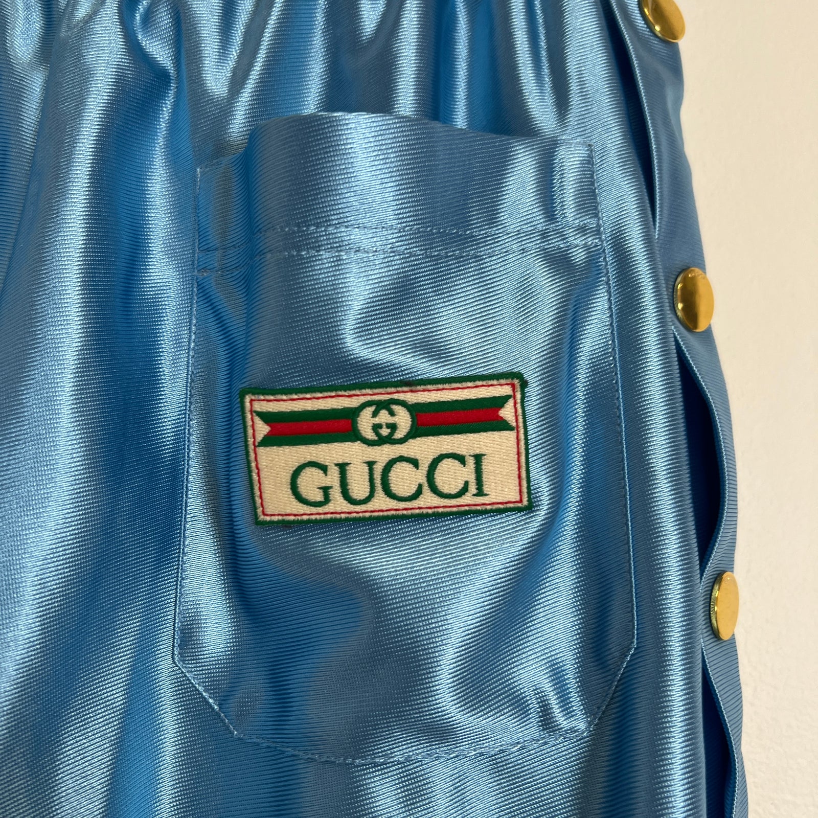 Gucci Shiny Jersey Web Blue Track Pants Size S