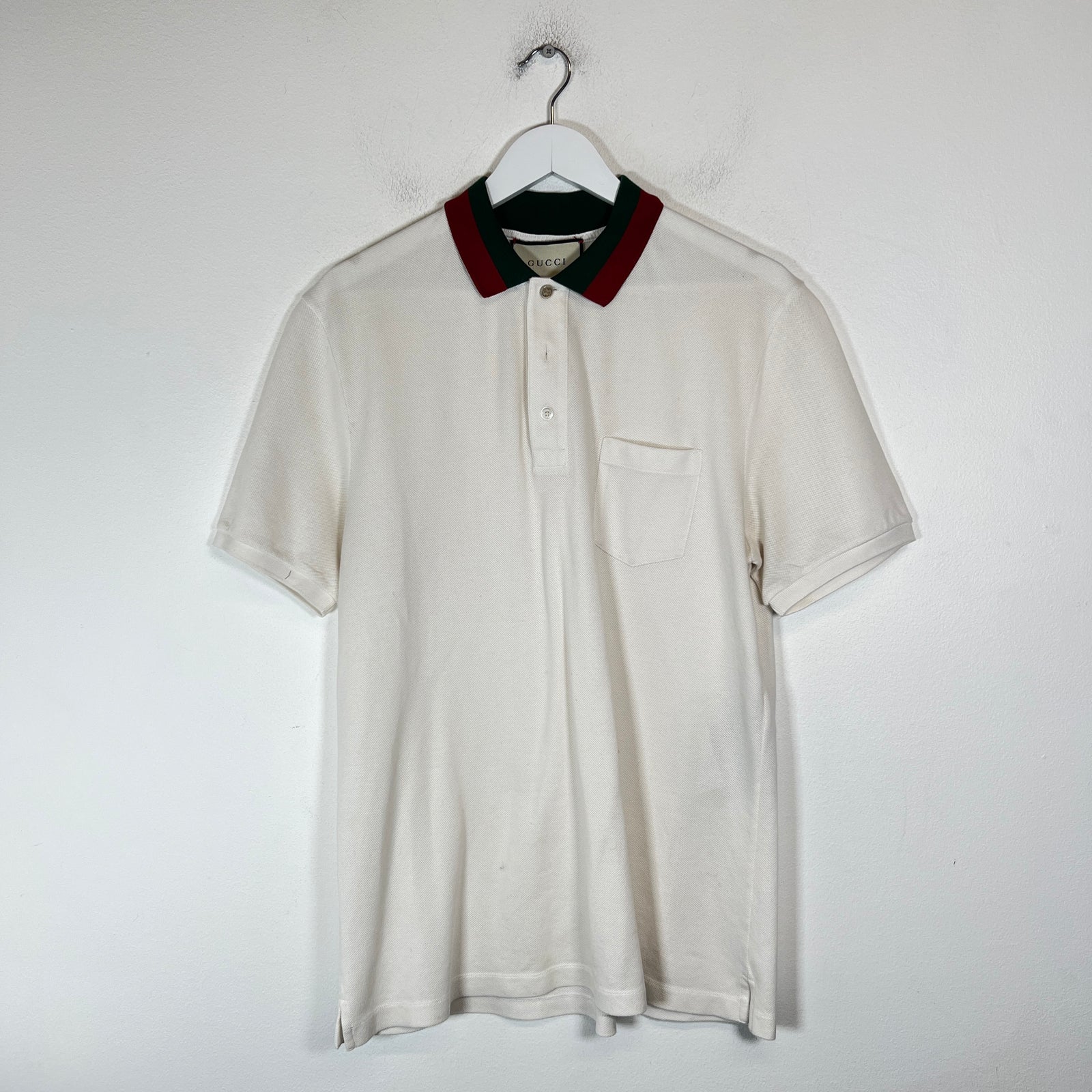 Gucci White Web Collar Polo Shirt Size L