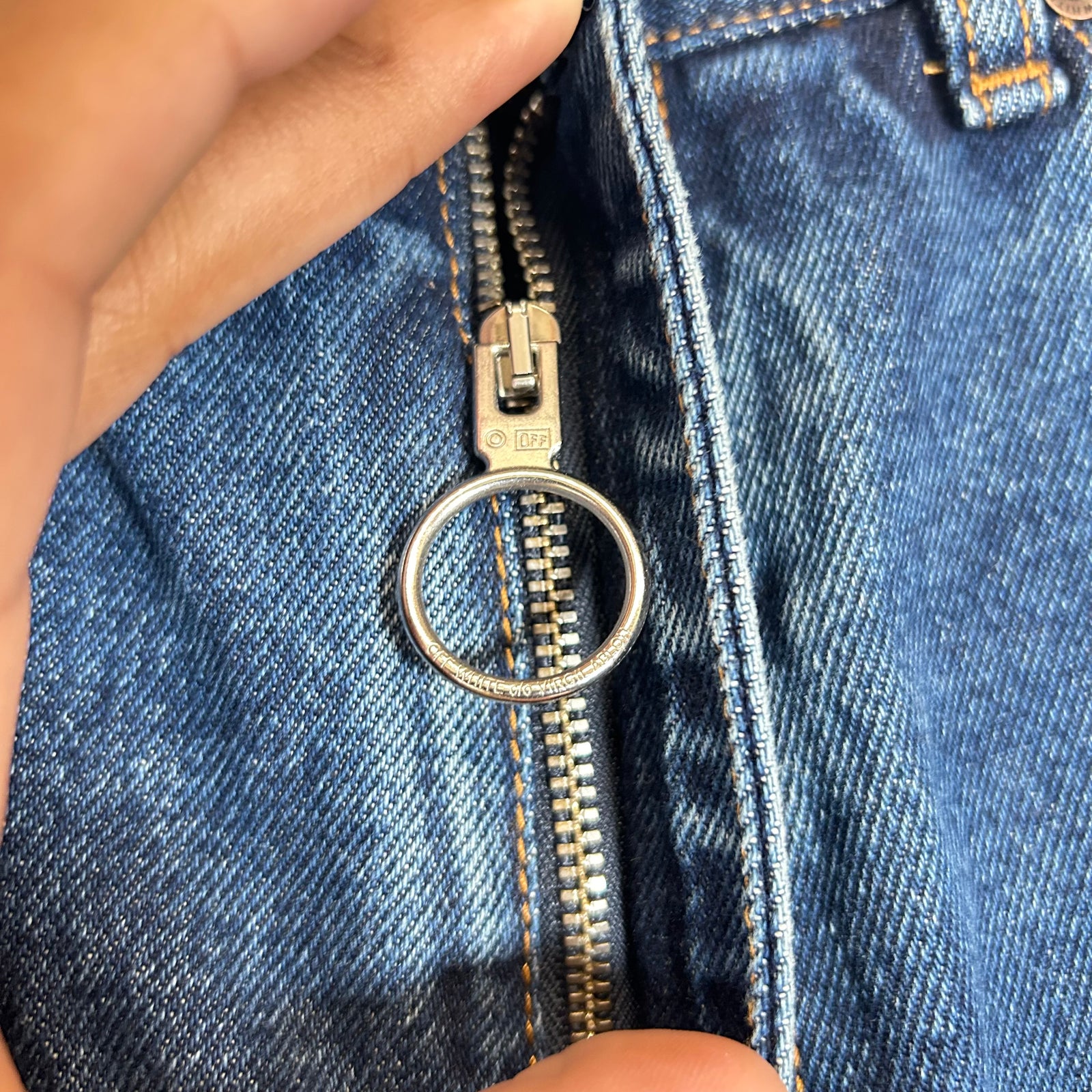 Off-White Blue Gothic Embroidered Slim Fit Jeans Size 36