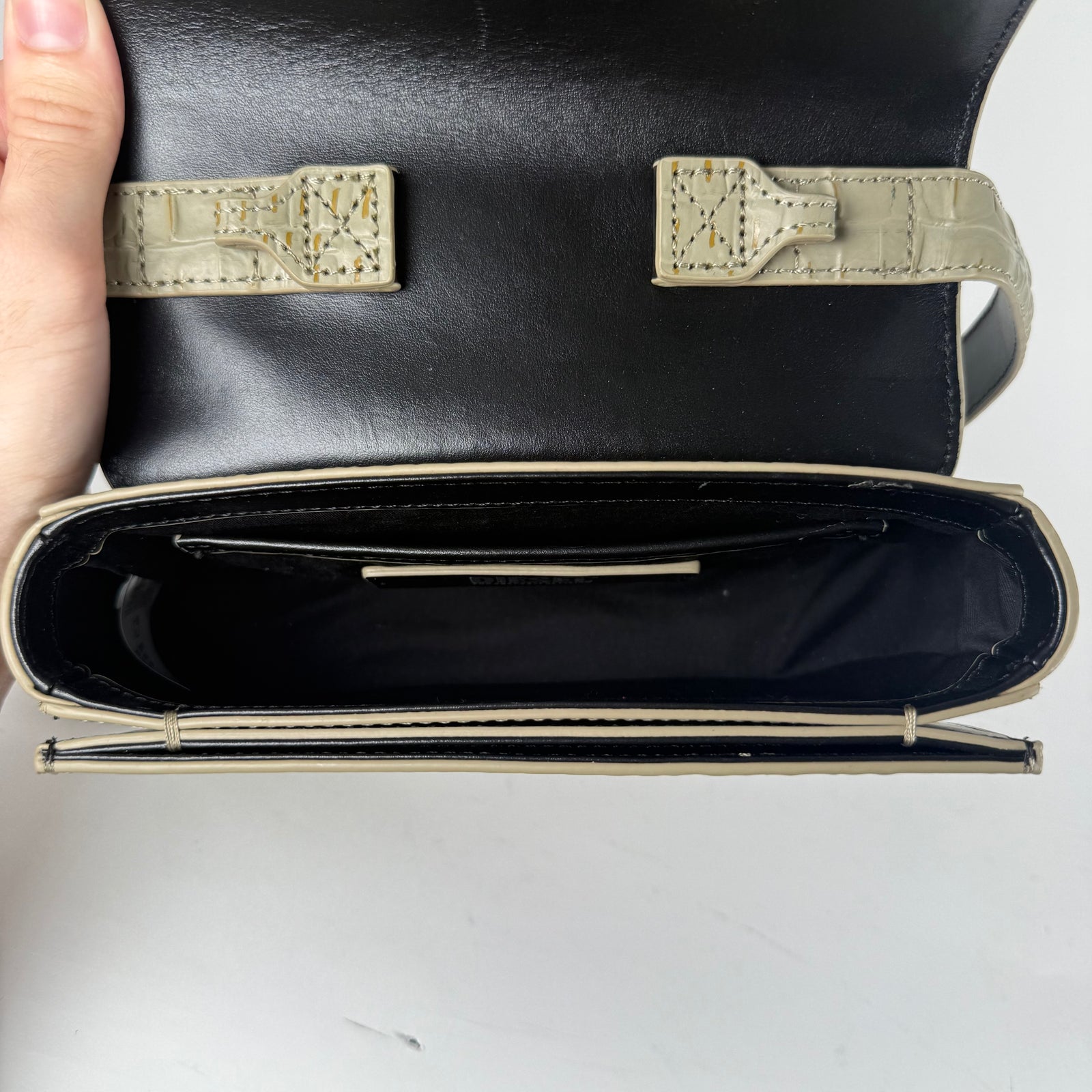 Diesel 1DR Sage Beige Crocodile Embossed Shoulder Bag