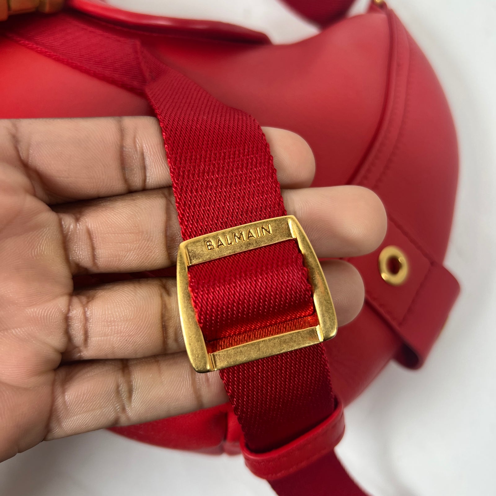 Balmain SS22 Red Calfskin Small Major Shoulder Bag