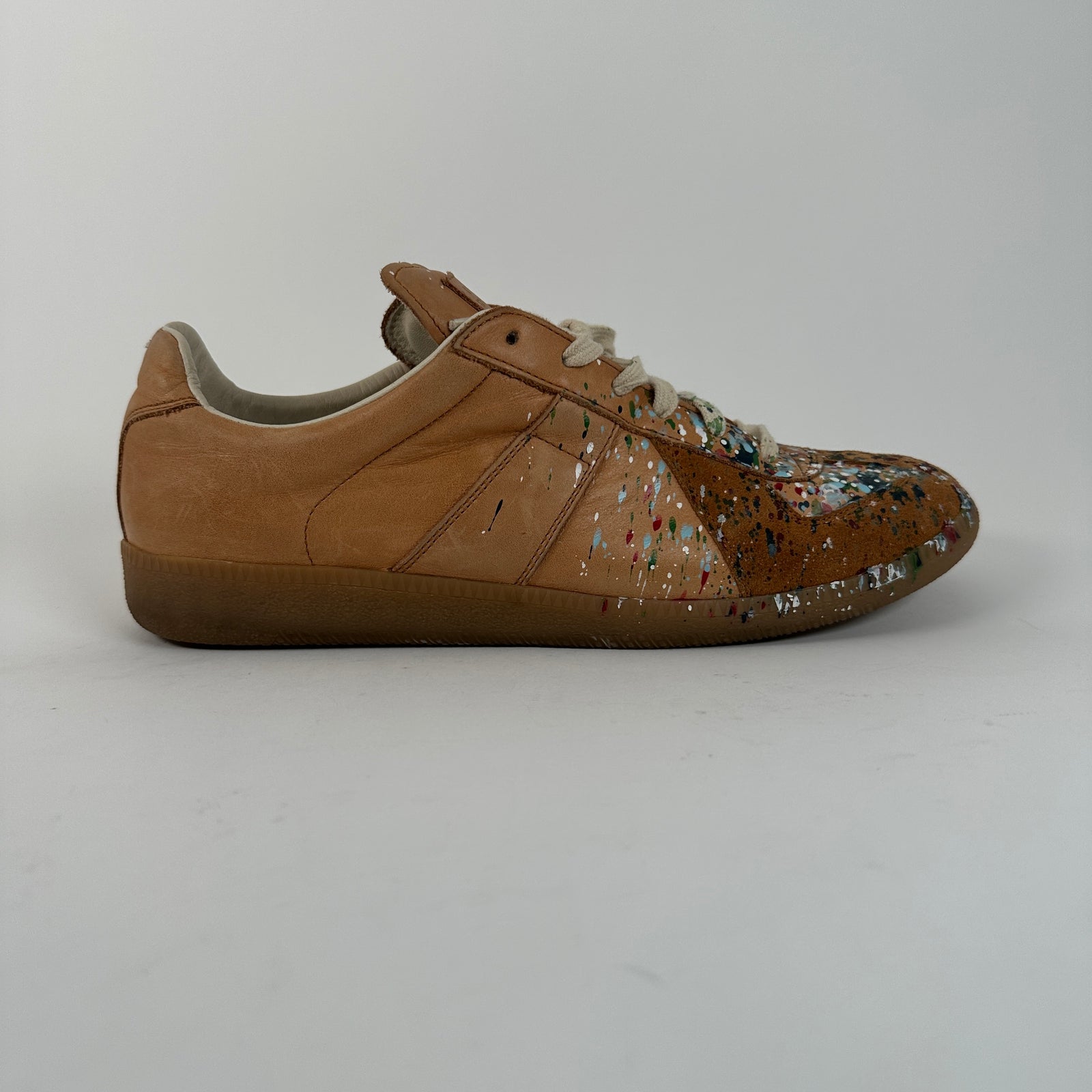 Maison Margiela Replica Gat Veg Tan Leather Paint Splatter Size 43