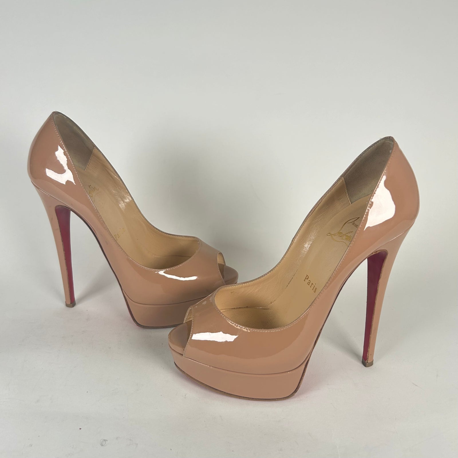 Christian Louboutin Lady Peep 150 Nude Platform Heels Size 37