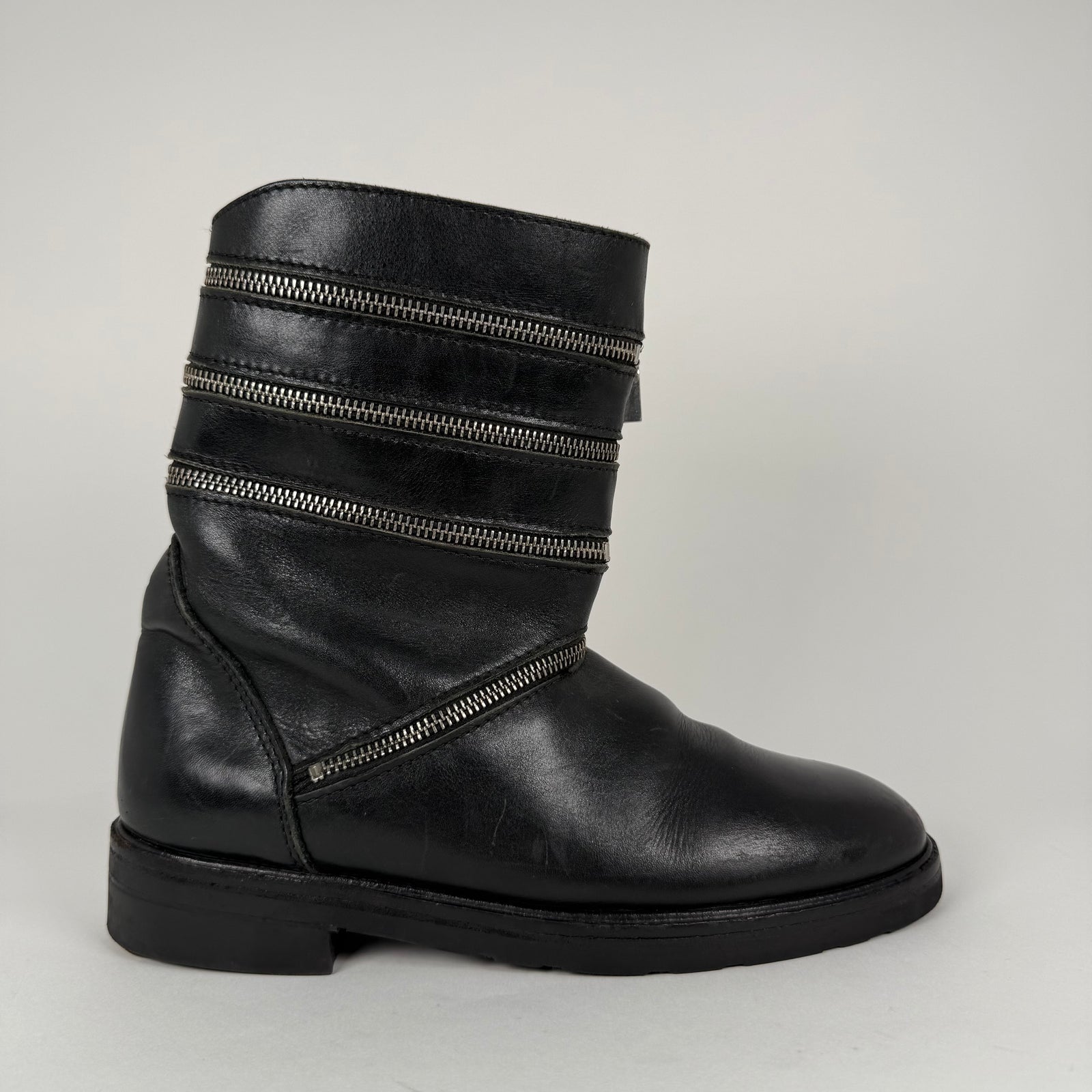 Raf Simons AW06 Black 'Accordion' Zipper Boots Size 8
