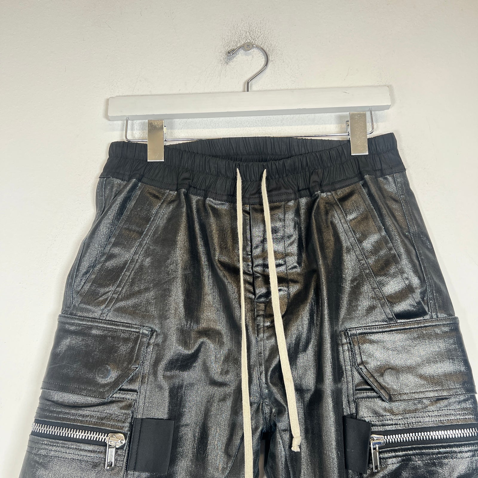 Rick Owens EDFU SS/23 Black Waxed Mastodon Cargo Joggers Size 28