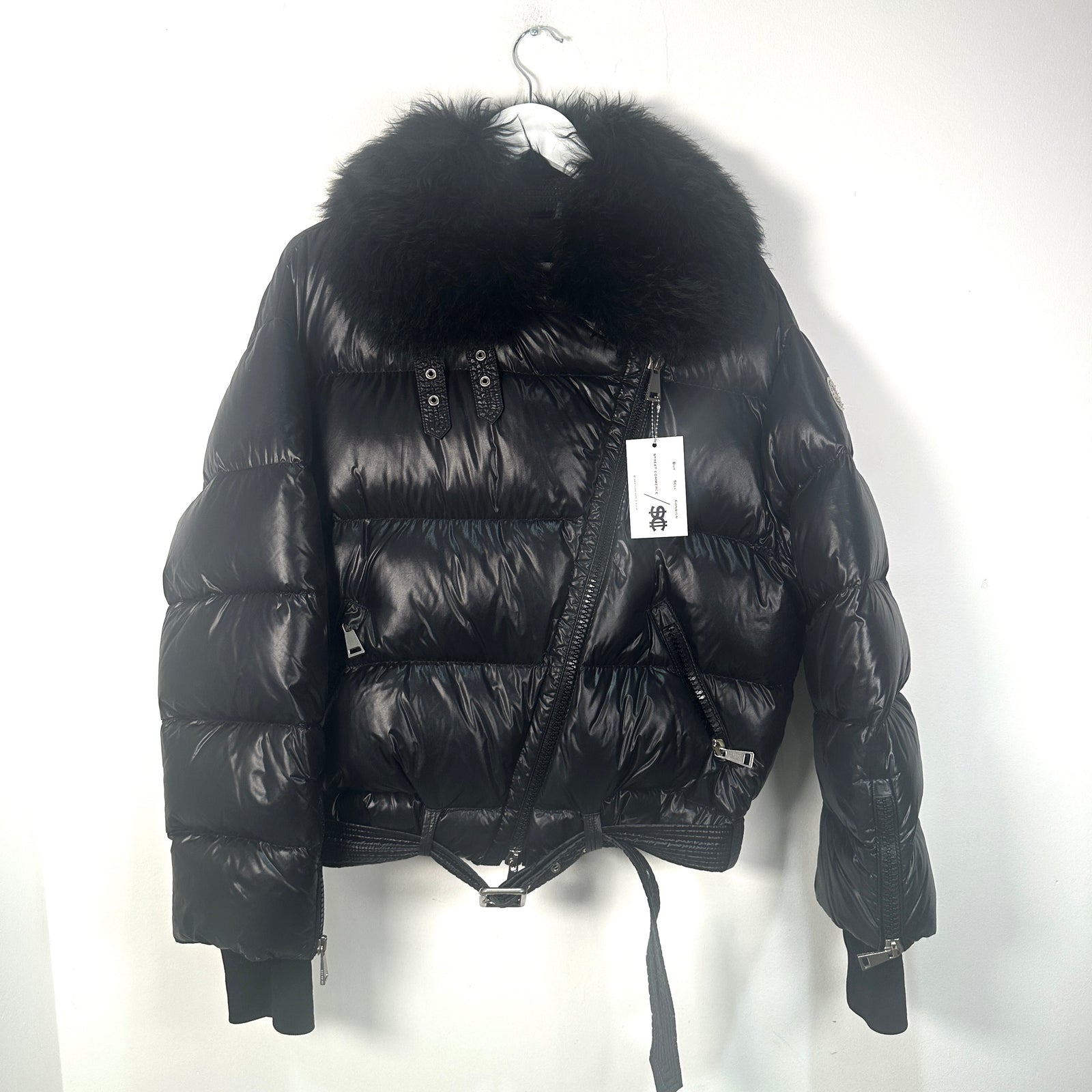Moncler Foulque Sherling Trimmed Quilted Patent Shell Down Jacket Size 3