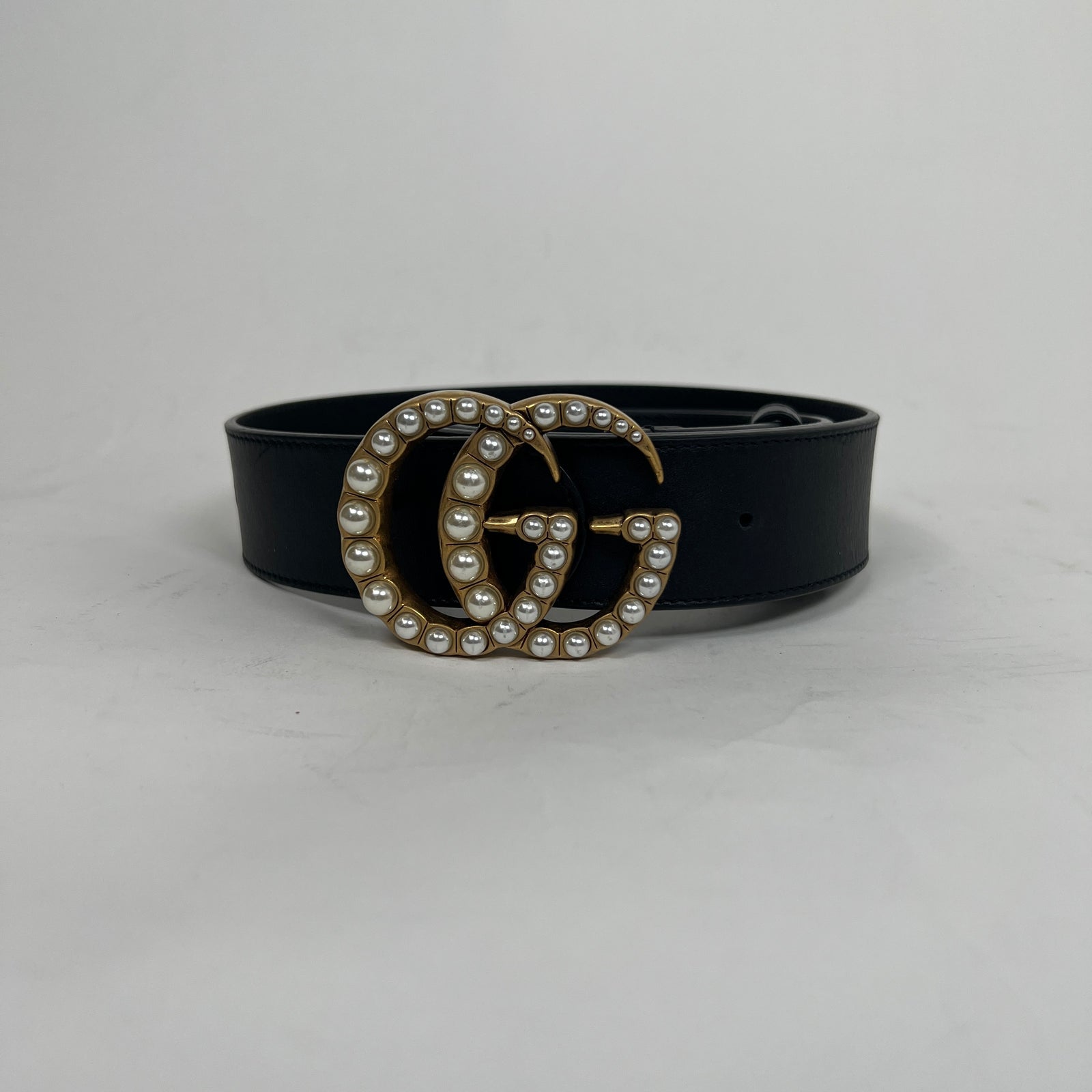 Gucci Double G Pearl Buckle Leather Belt Size 105
