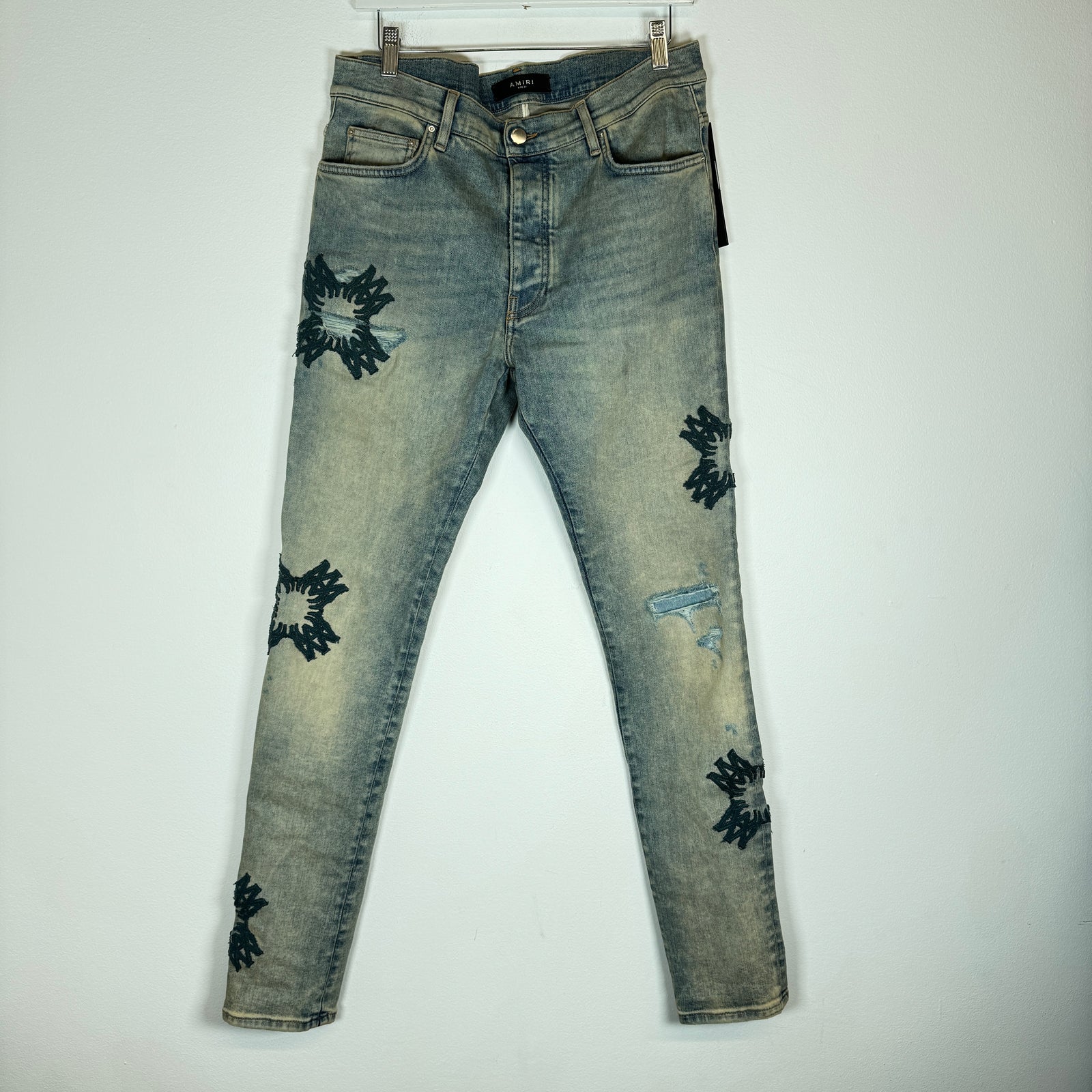 Amiri Lightwash MA Quad Teal Applique Jeans Size 34