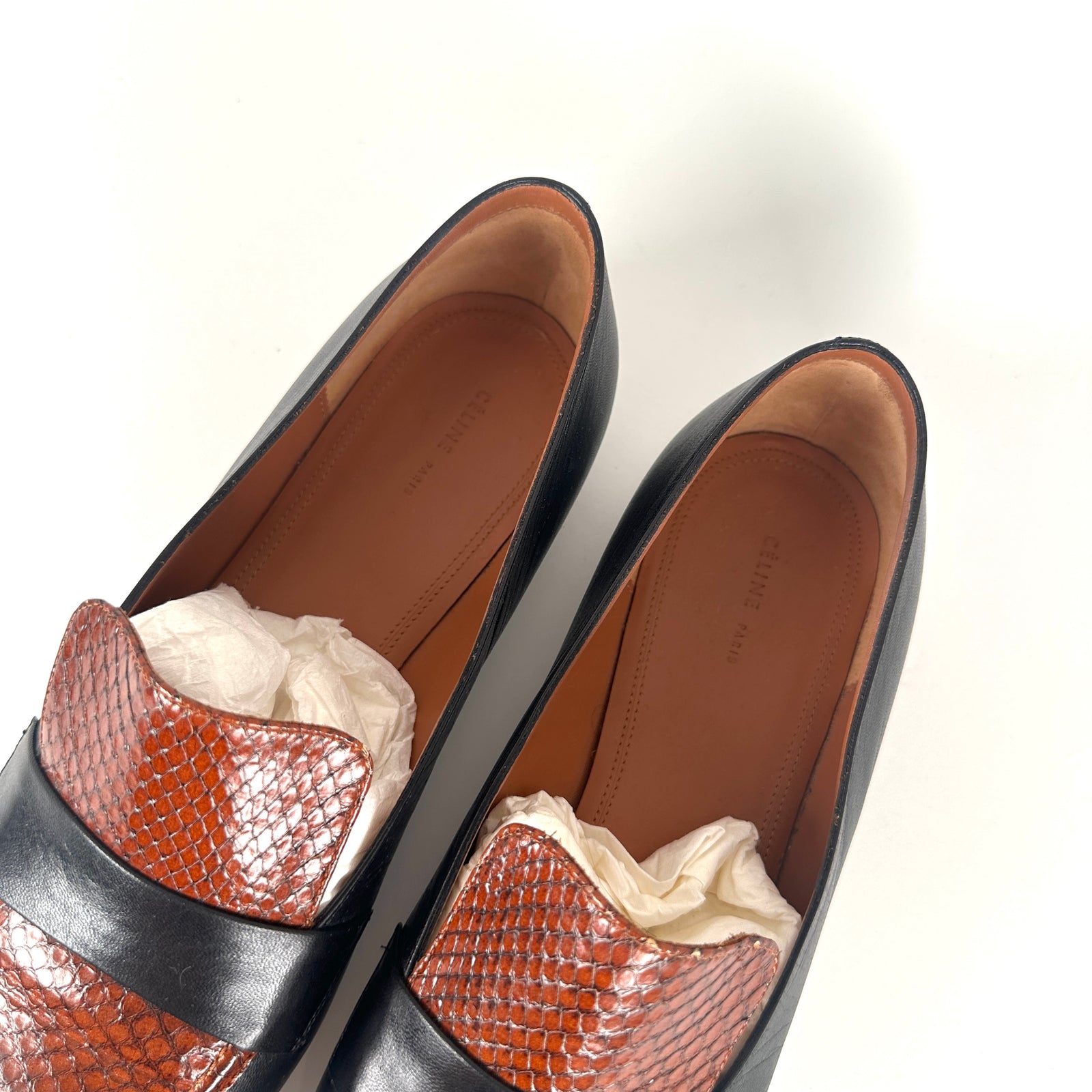 Celine Snakeskin Black Flat Loafers Size 40