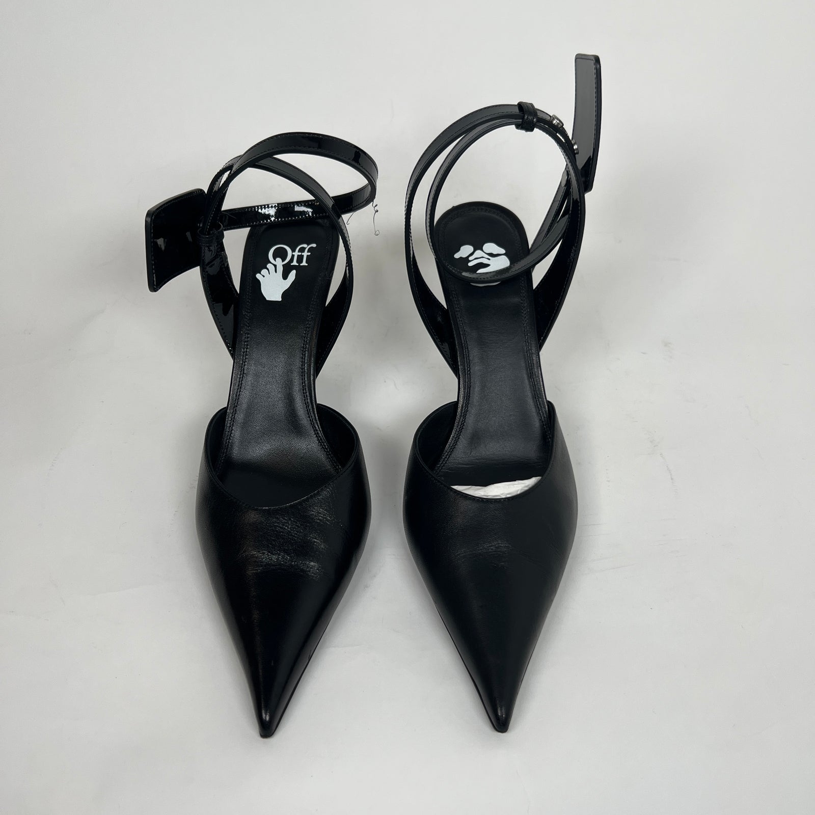 Off-White Black Leather Slingback Heels 38