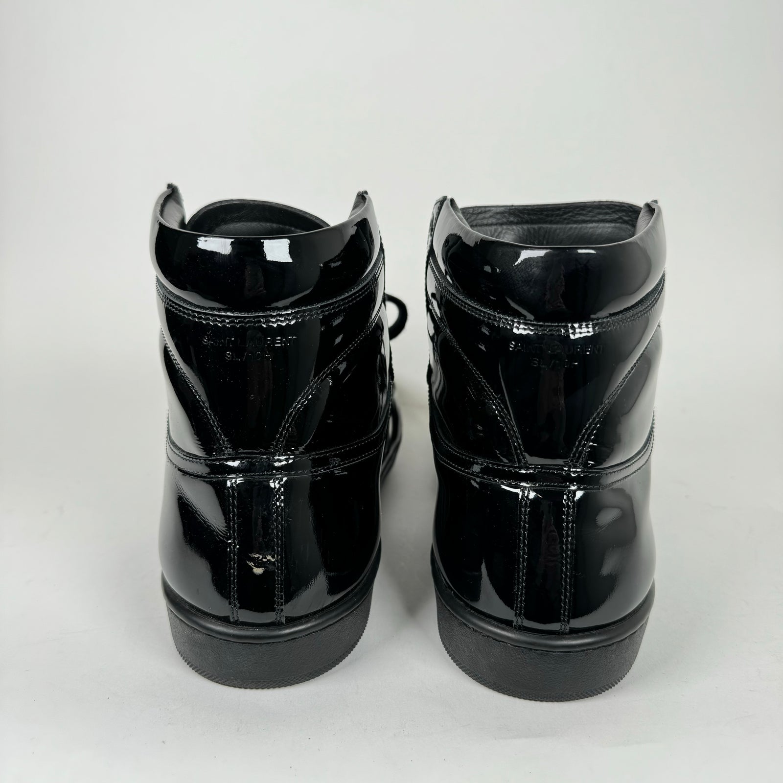 Saint Laurent Black Patent Leather SL/10H Sneakers Size 45