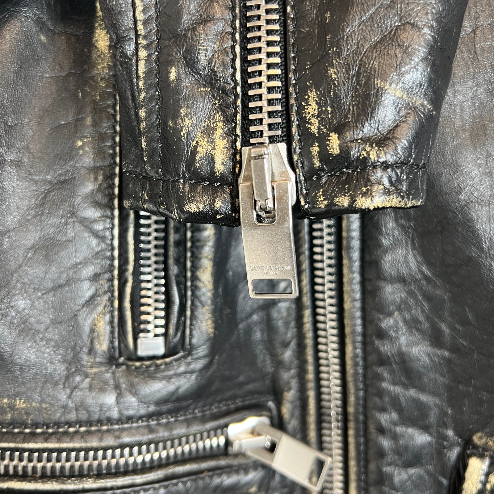 Saint Laurent Paris FW16 Distressed L01 Leather Biker Jacket Size 44