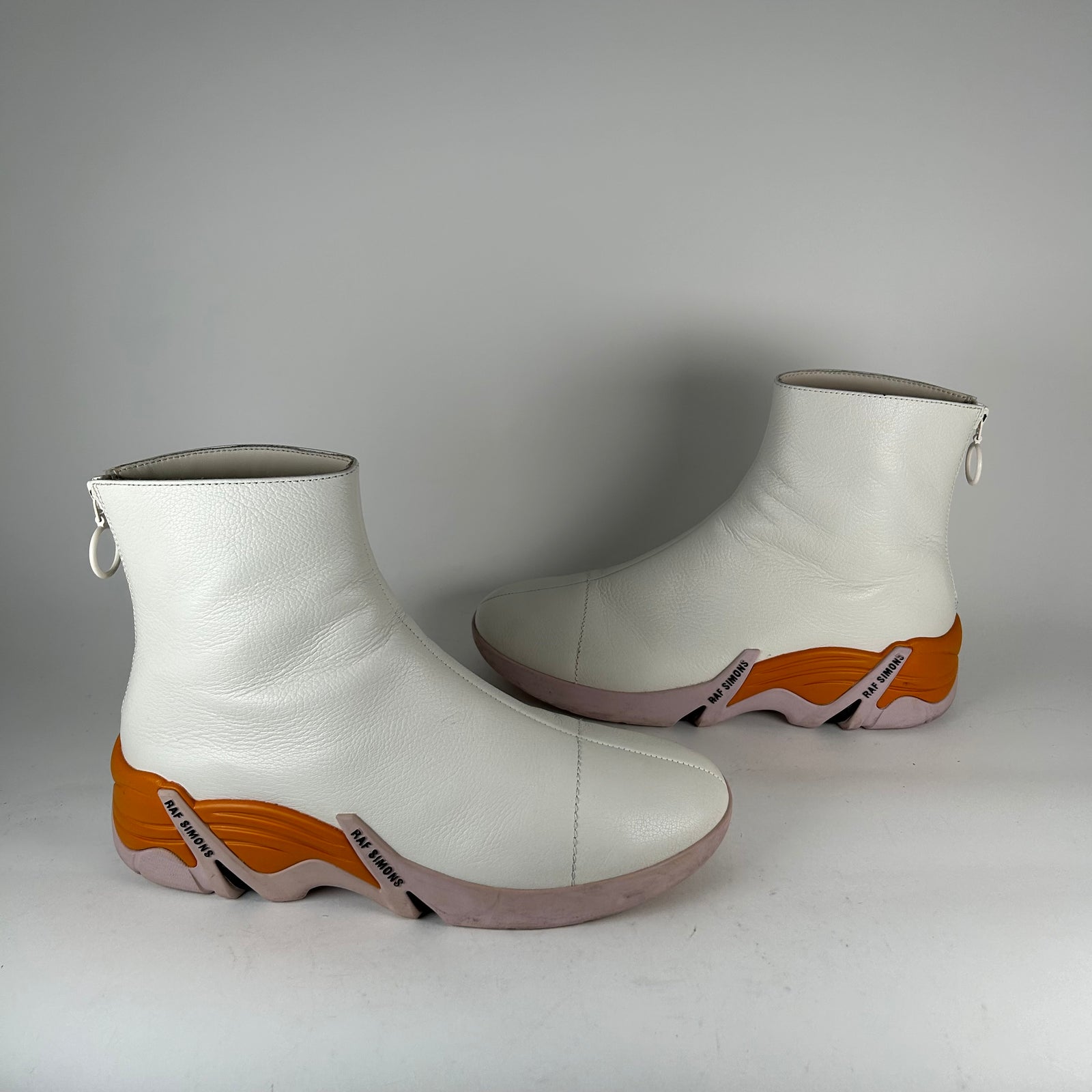 Raf Simon White Leather Back Zip High Runner Size 42