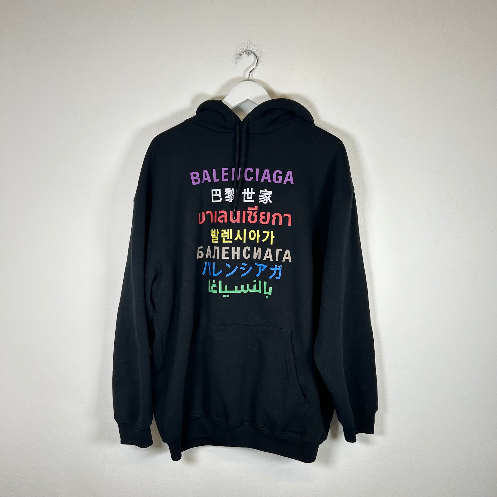 Balenciaga Black Languages Medium Fit Hoodie Size L