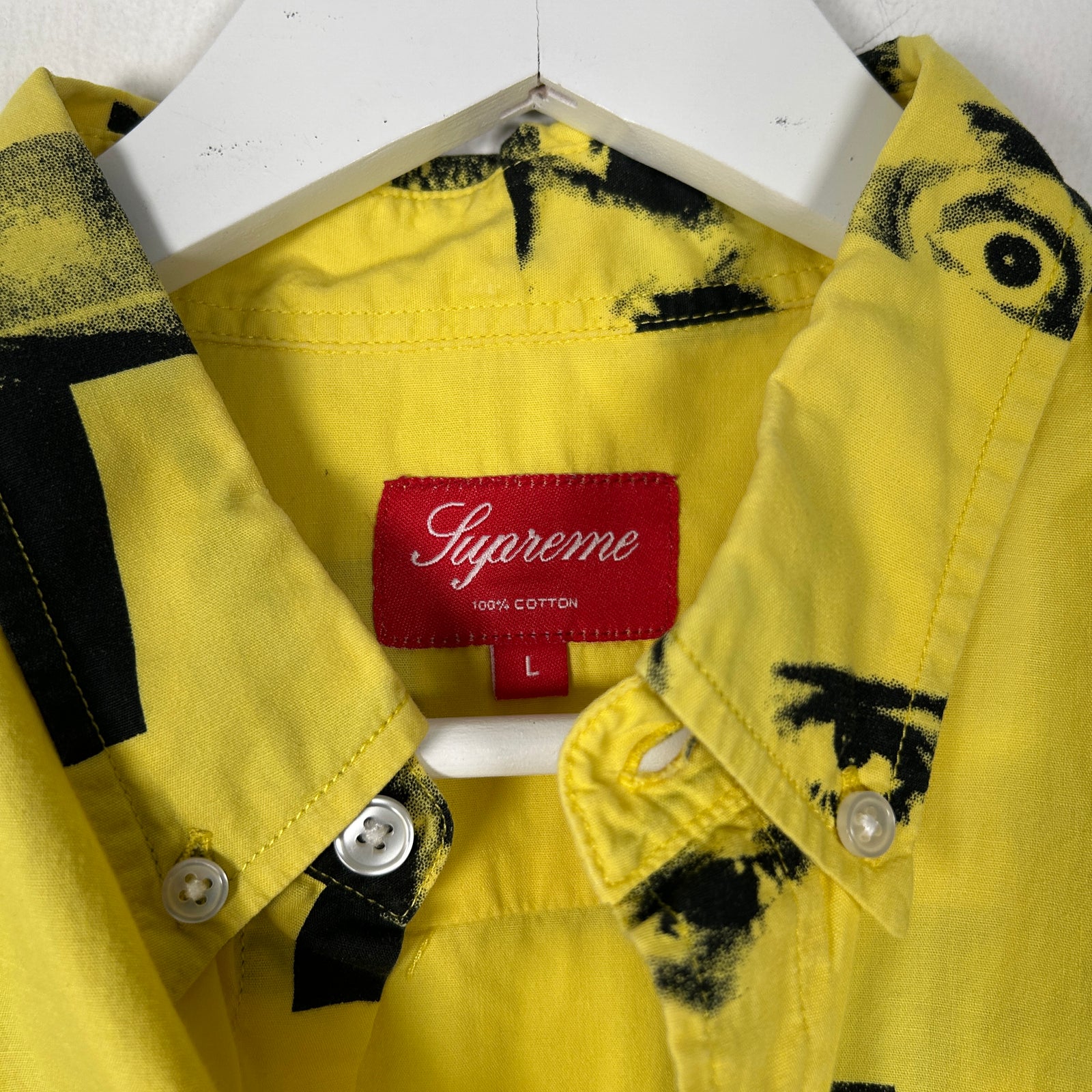 Supreme Eyes Yellow Camp Button Up Shirt Size L