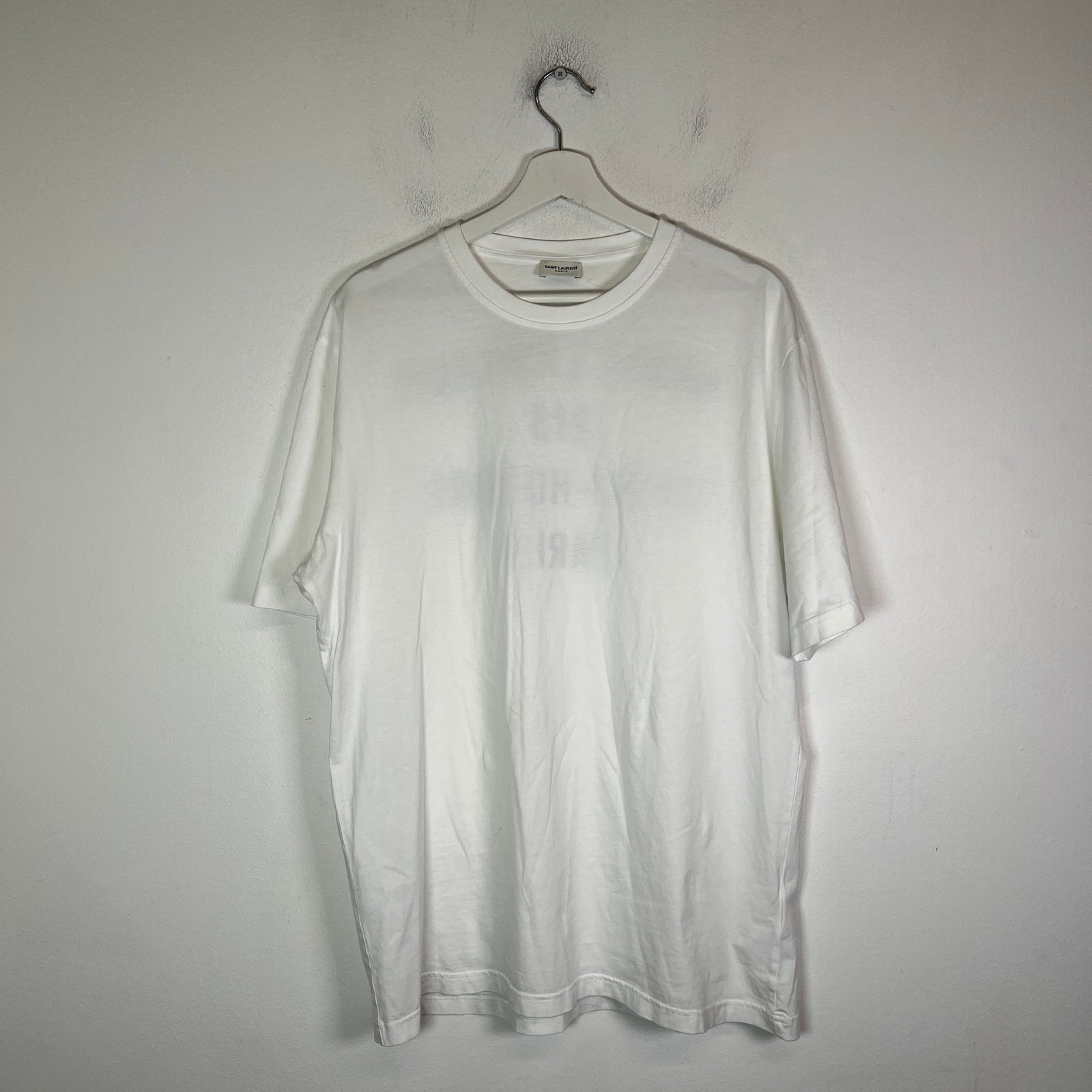 Saint Laurent Paris White Address Logo T-Shirt Size L