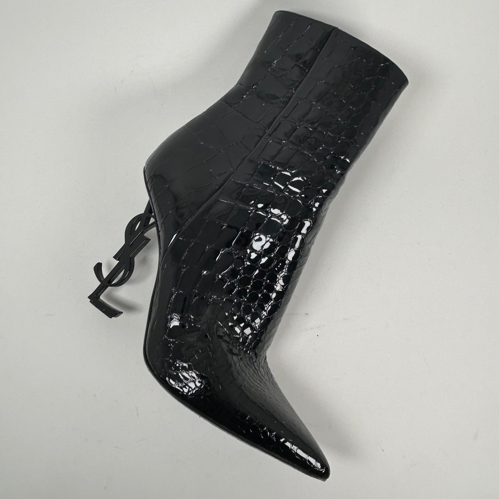 Saint Laurent Black Croc Embossed 'Opyum' Ankle Boot Size 40