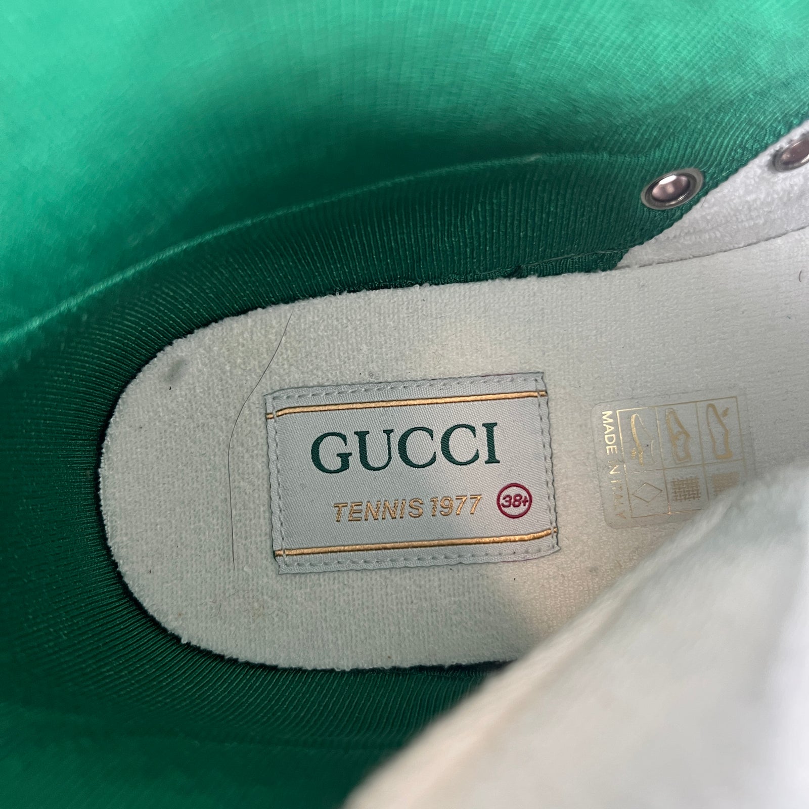 Gucci Beige Tennis 1977 Canvas High-Top Sneaker Size GG 38.5