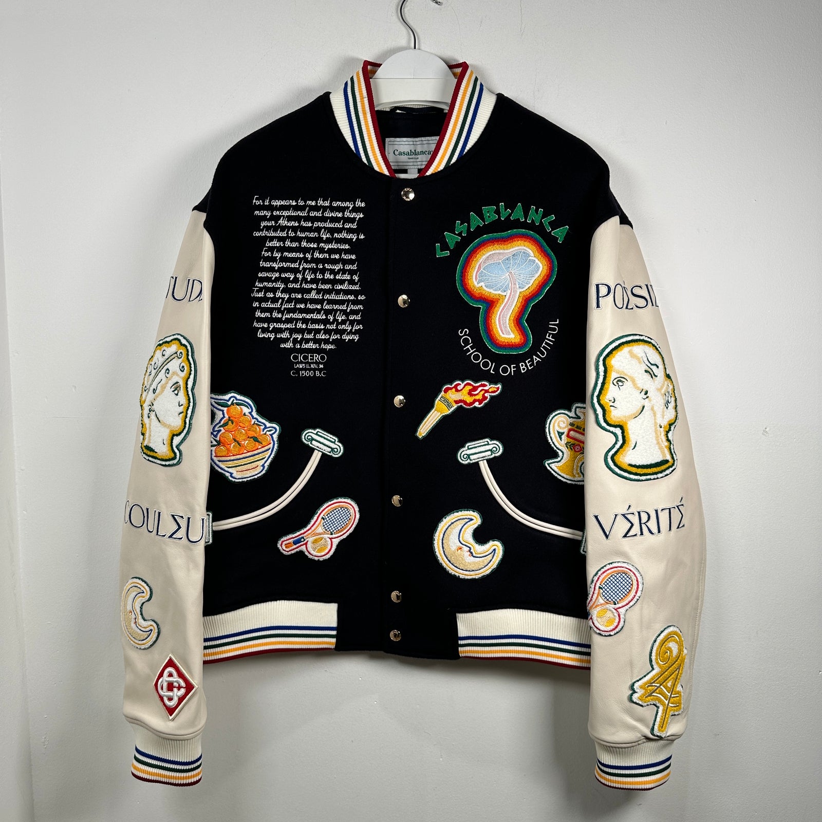 Casablanca 2024 Black 'Chenille' Embroidered Patch Varsity Jacket Size XL