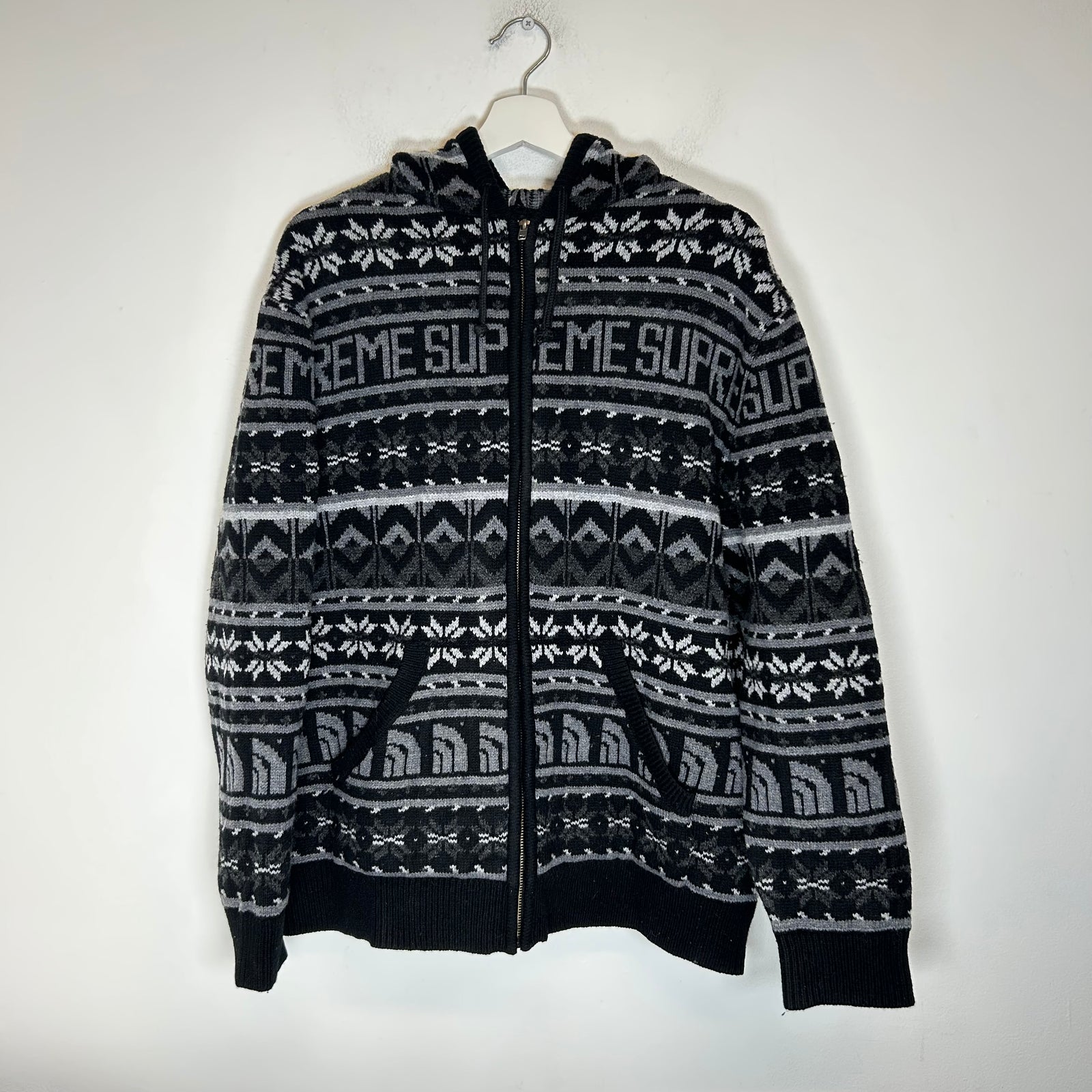 Supreme x TNF Black Knit Wool Zip-Up Hoodie Size L