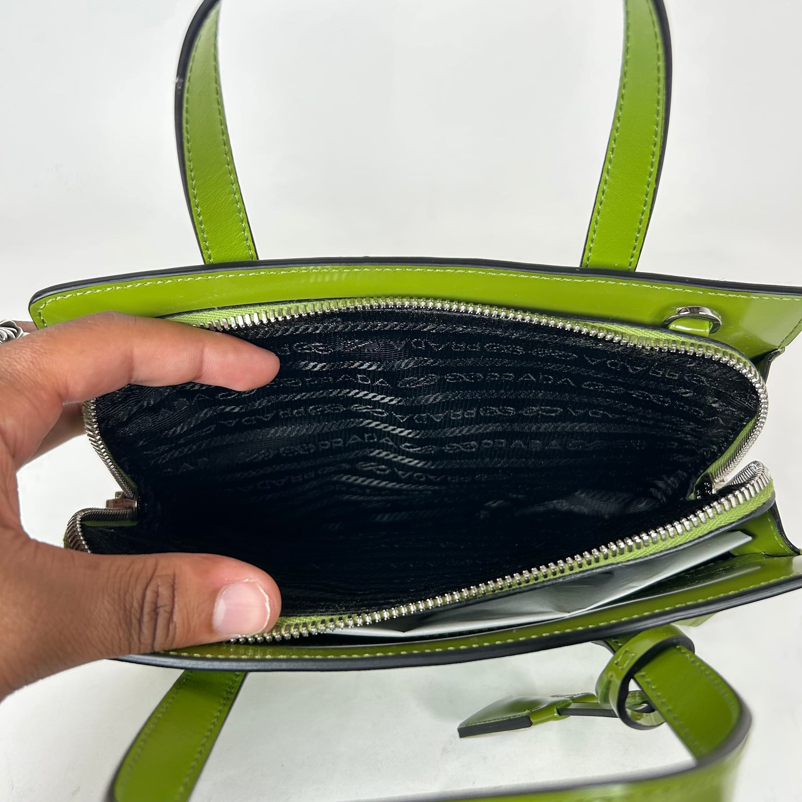 Prada Olive Green Mini Re-Edition 1995 Leather Handbag