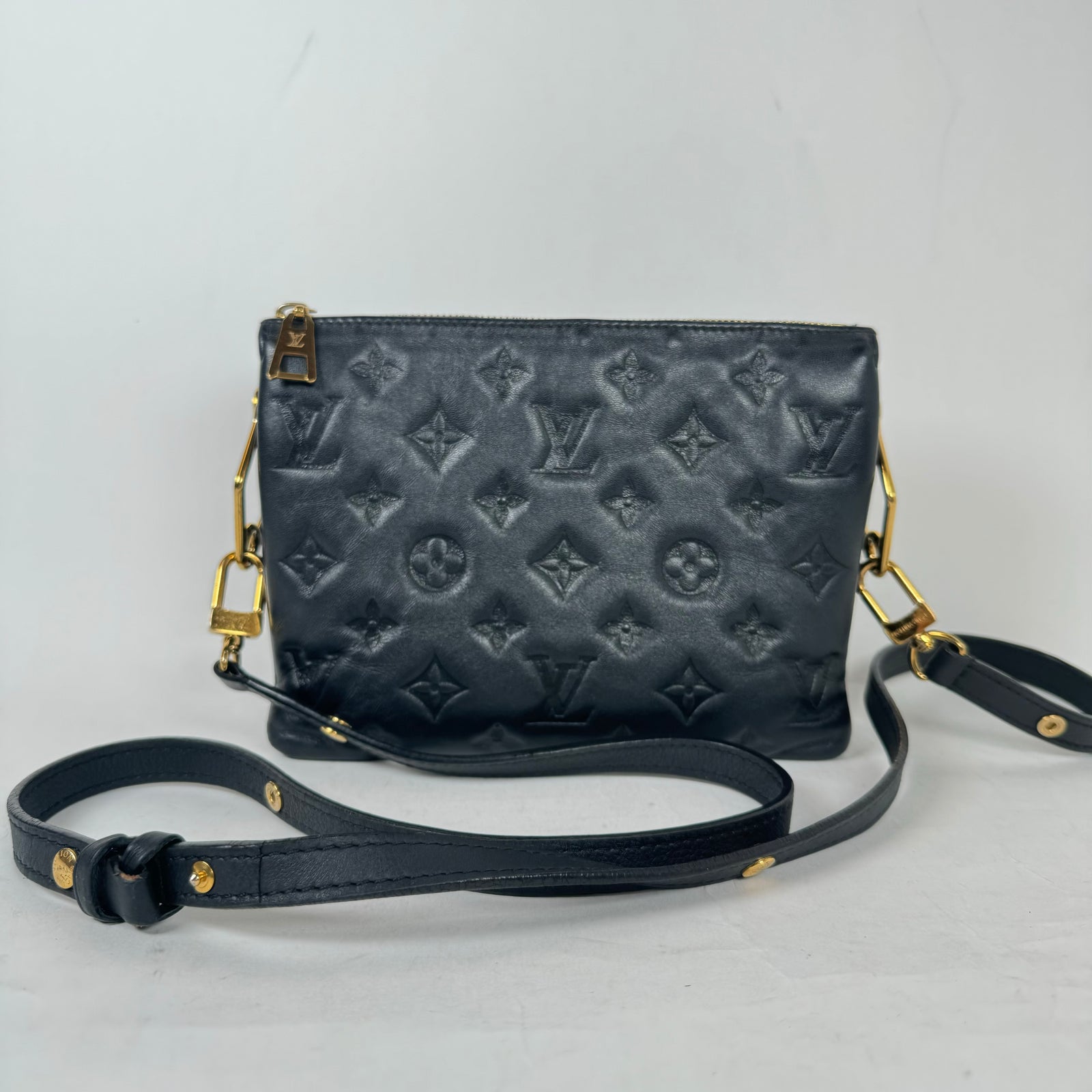 Louis Vuitton Black Lambskin Embossed Coussin BB Bag