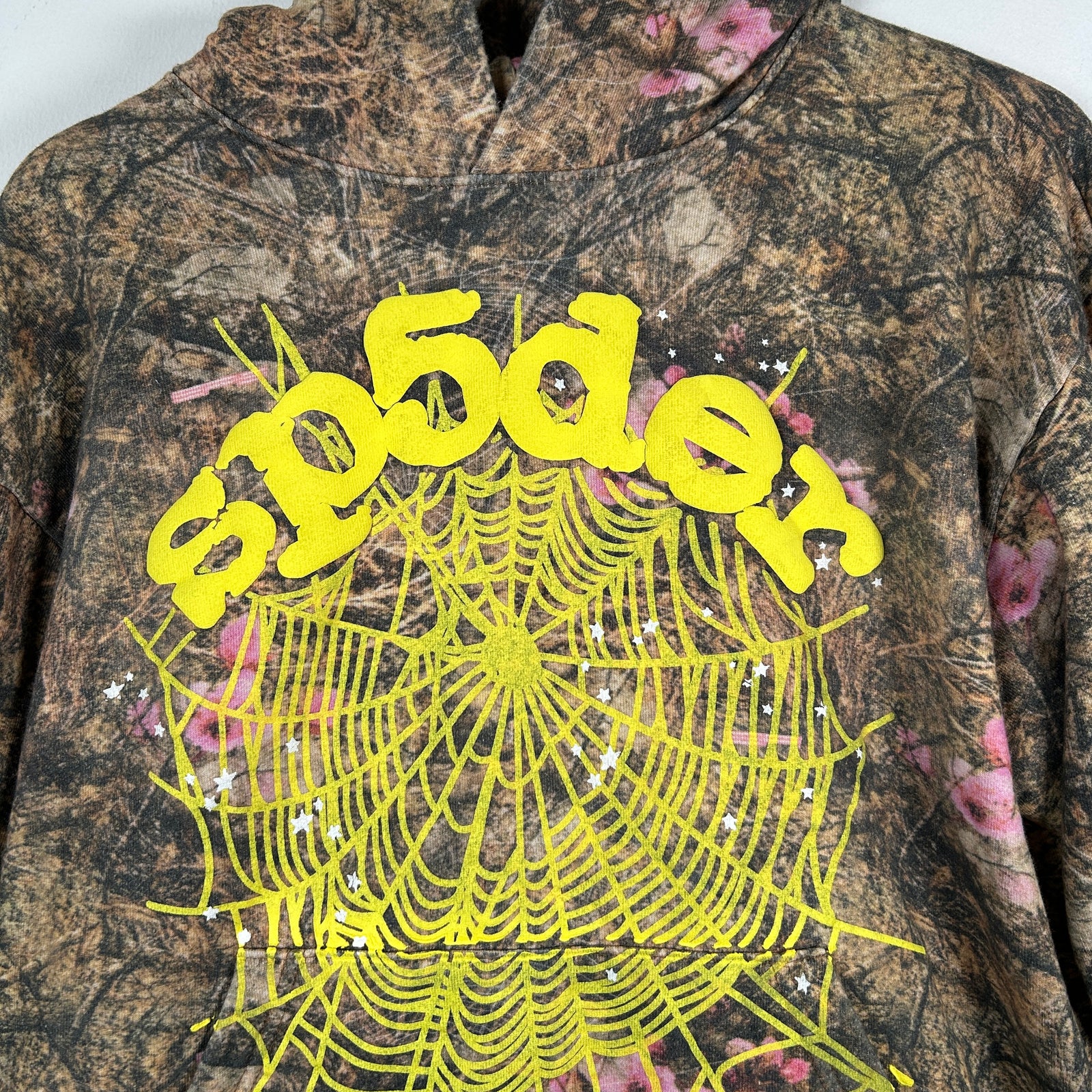 Sp5der Camouflage Yellow Logo Hoodie Size L