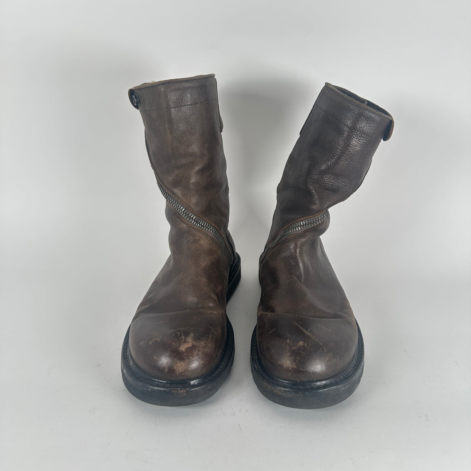 Rick Owens Spiral Cut Brown Leather Boots Size 41